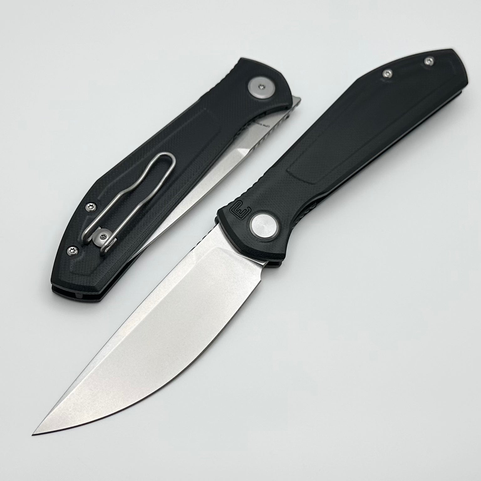 Premium Echo Splinter Front Flipper Knife - Black G-10 & Stonewash S35VN