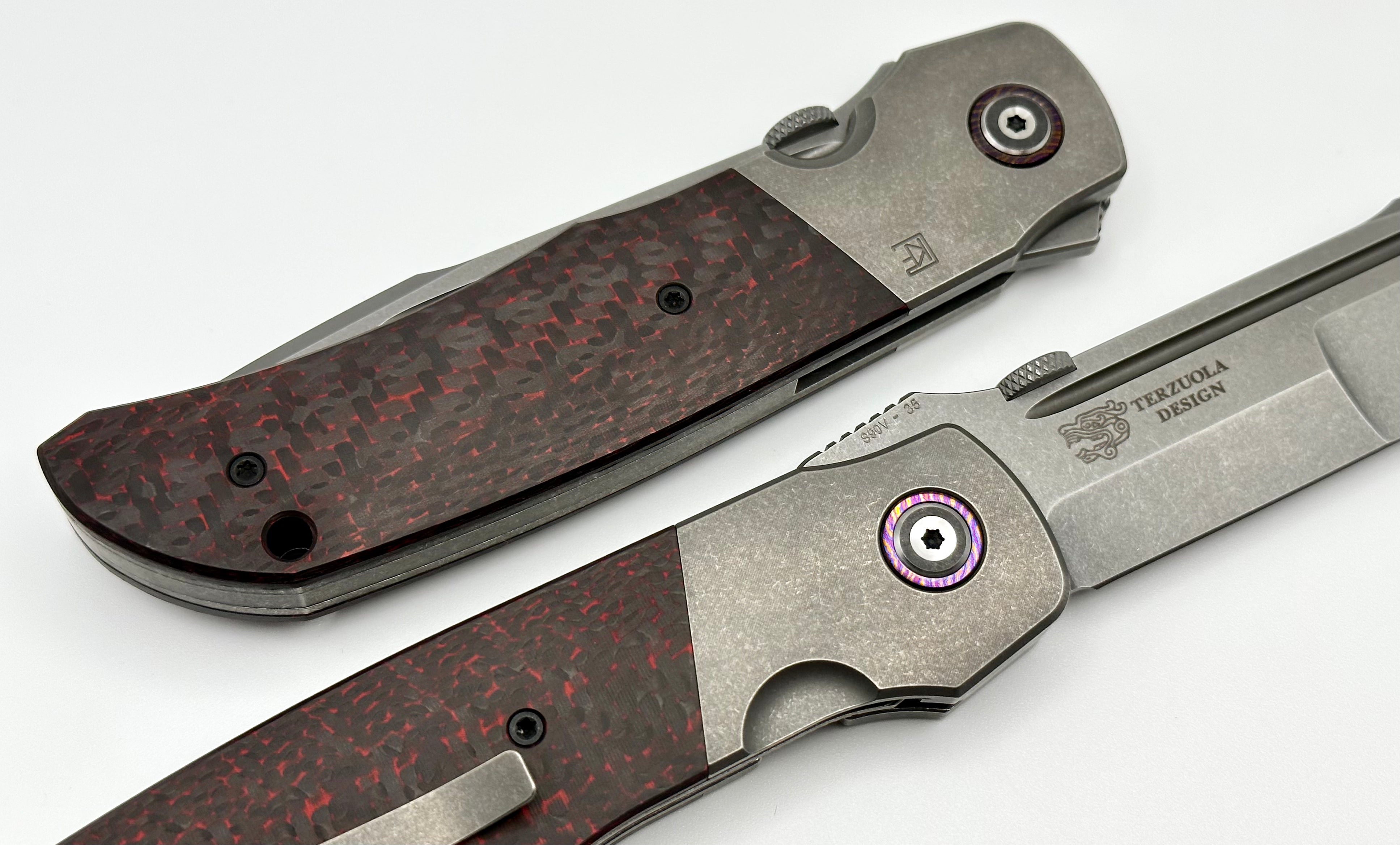 Premium Custom Knife Factory Eagle Rock - Red Carbon Fiber & S90V Blade