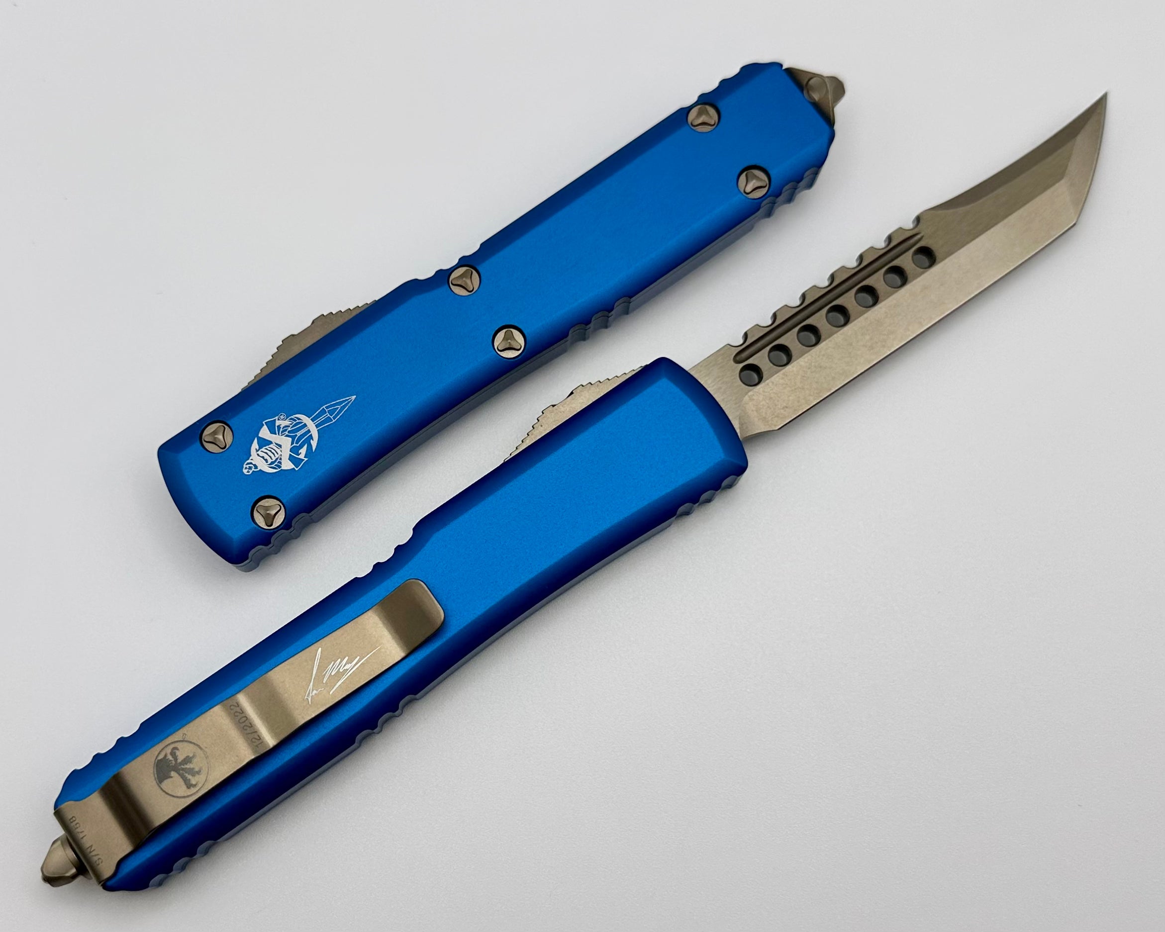 Microtech Ultratech Hellhound Bronze & Blue OTF Knife - Premium Tactical EDC