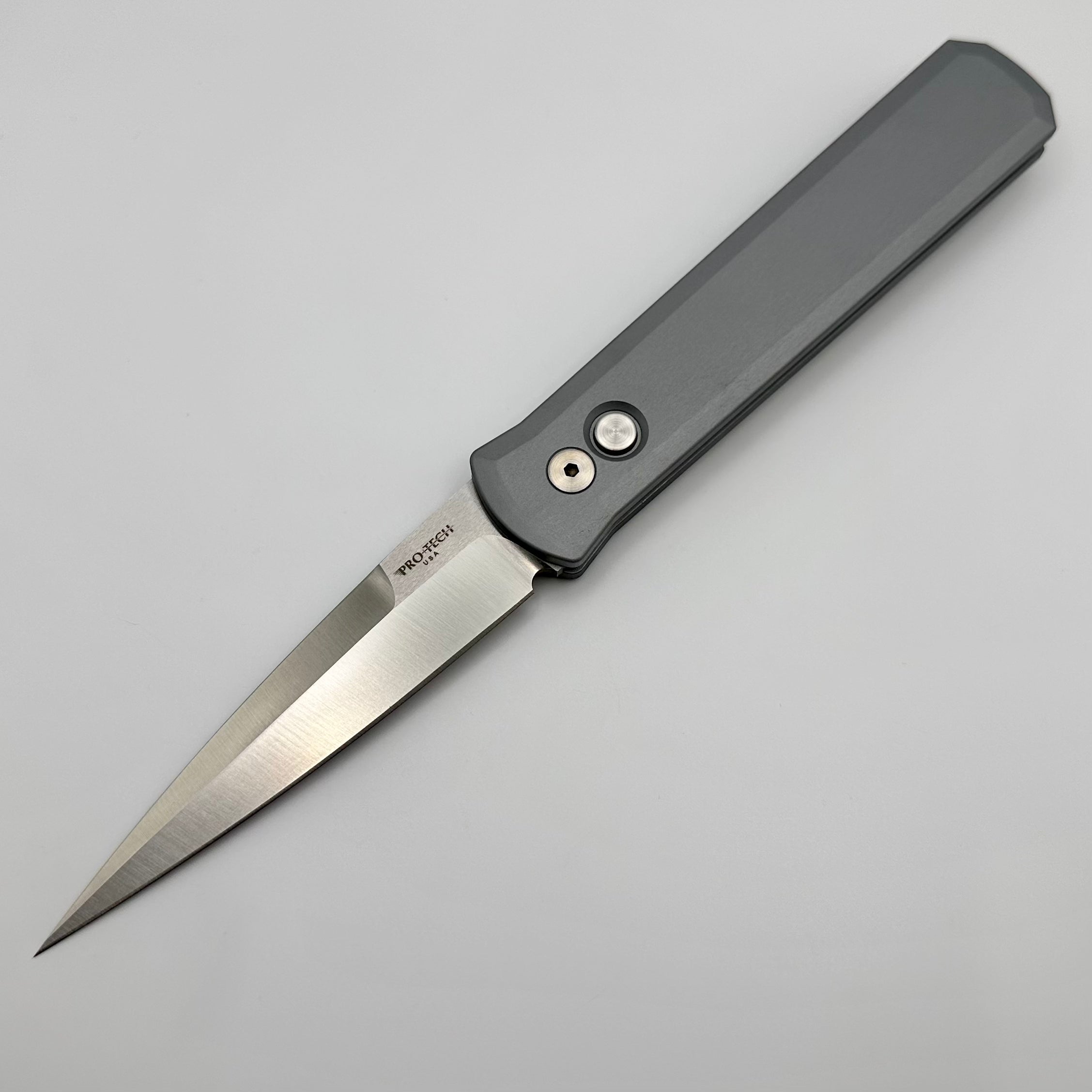 Pro-Tech Godfather Premium Automatic Knife - Grey Handle & Satin 154-CM Blade