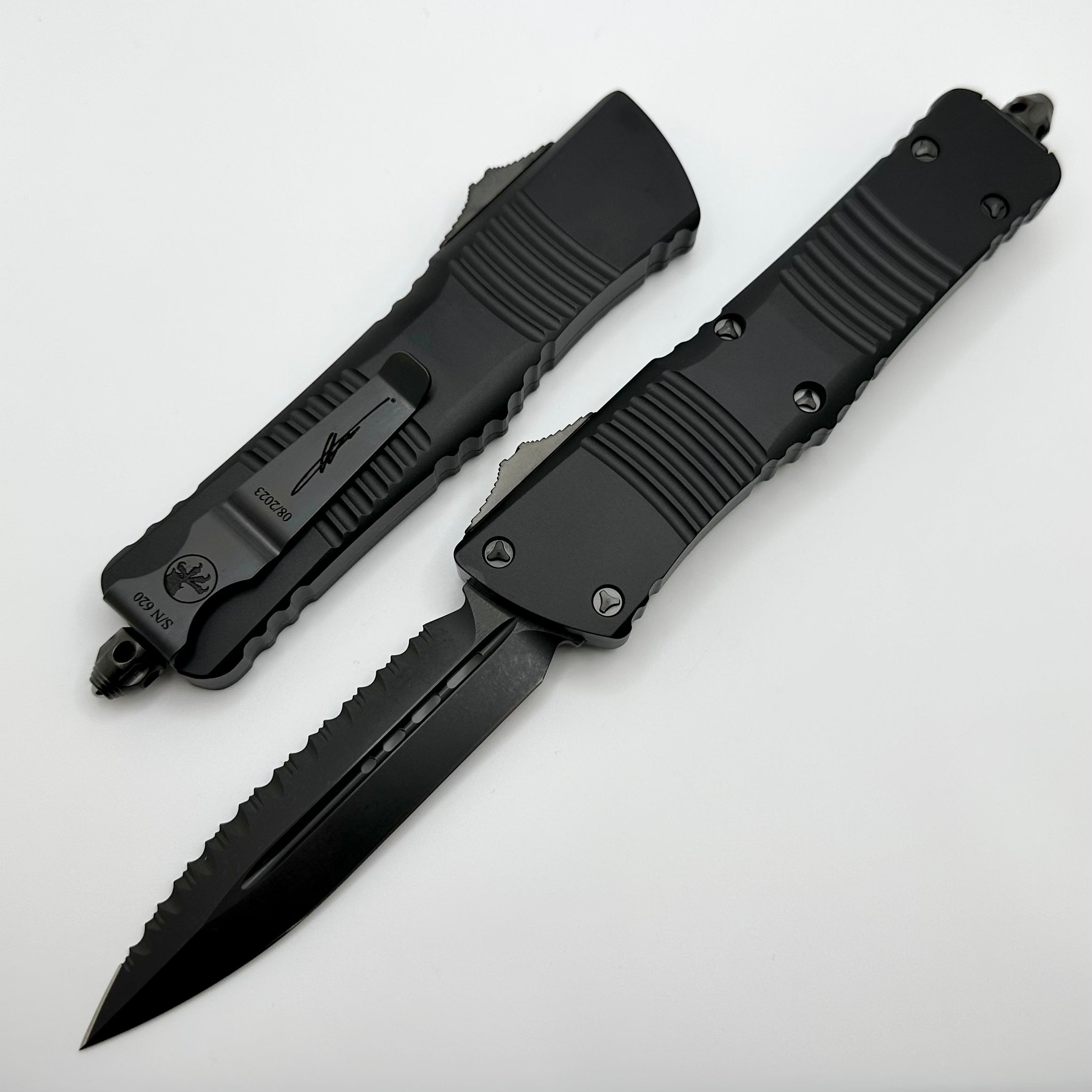 Microtech Combat Troodon Shadow Series | Premium Tactical OTF Knife with Double Edge & Full Serration