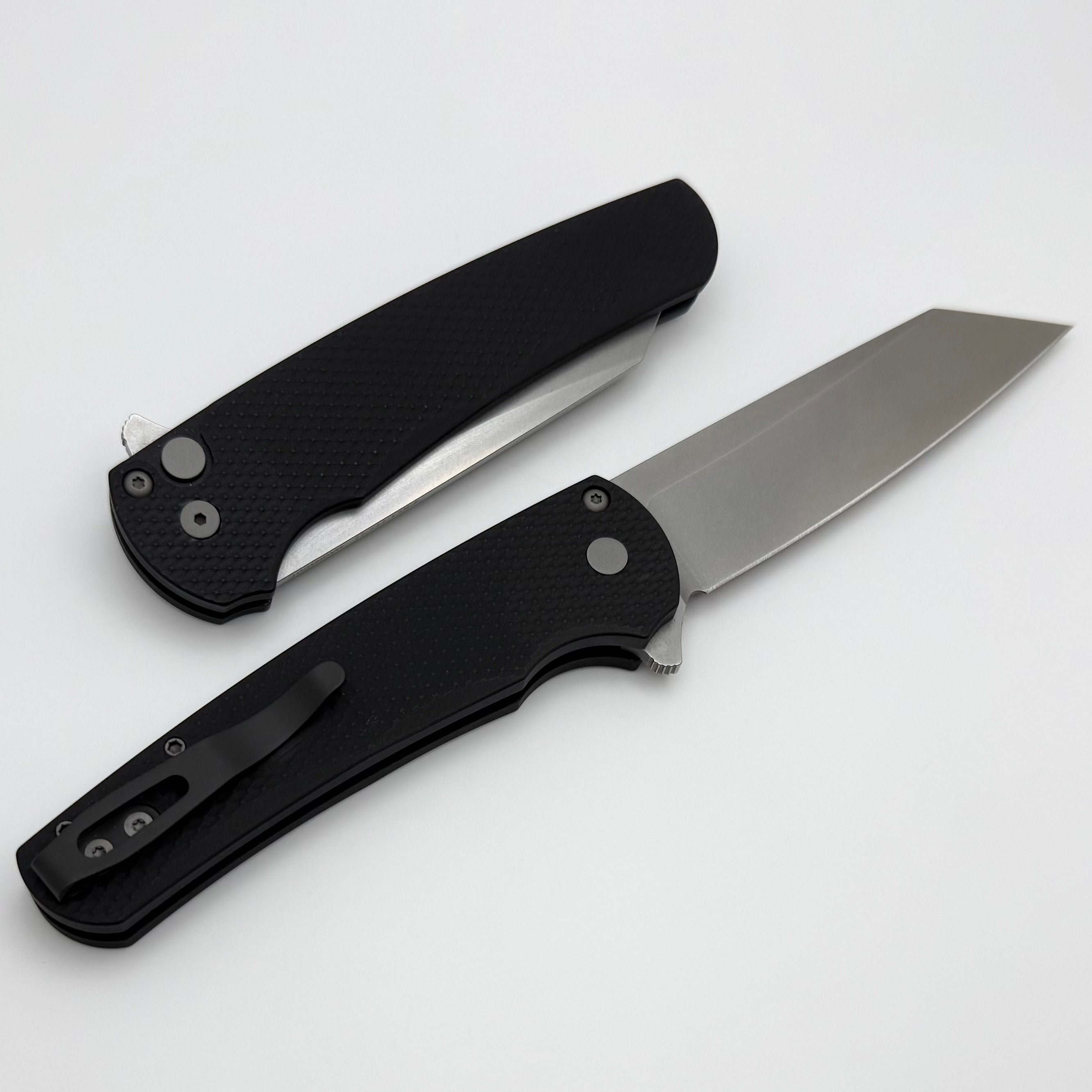 Premium Pro-Tech Malibu Tactical Folding Knife - Textured Black Handle & Stonewash MagnaCut Reverse Tanto Blade