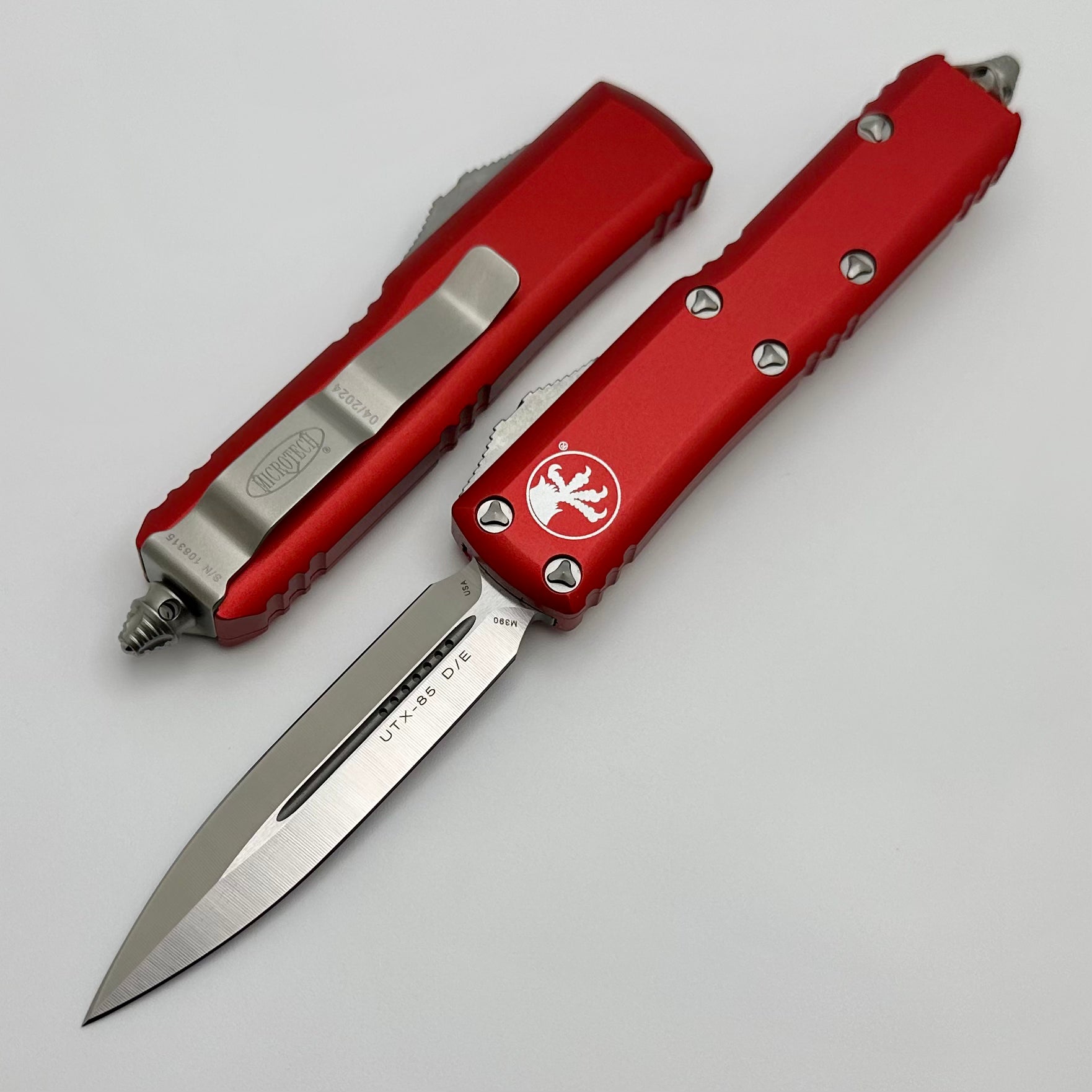 Microtech UTX-85 Premium Double Edge Tactical Knife - Satin & Red Finish