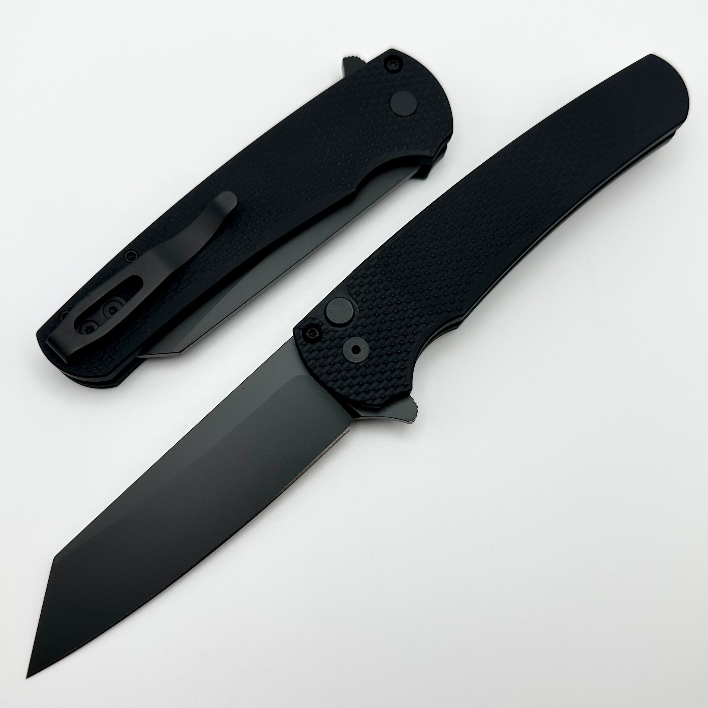 Pro-Tech Malibu Ultimate EDC Knife - Textured Black Handle, Black Hardware & DLC 20CV Reverse Tanto Blade