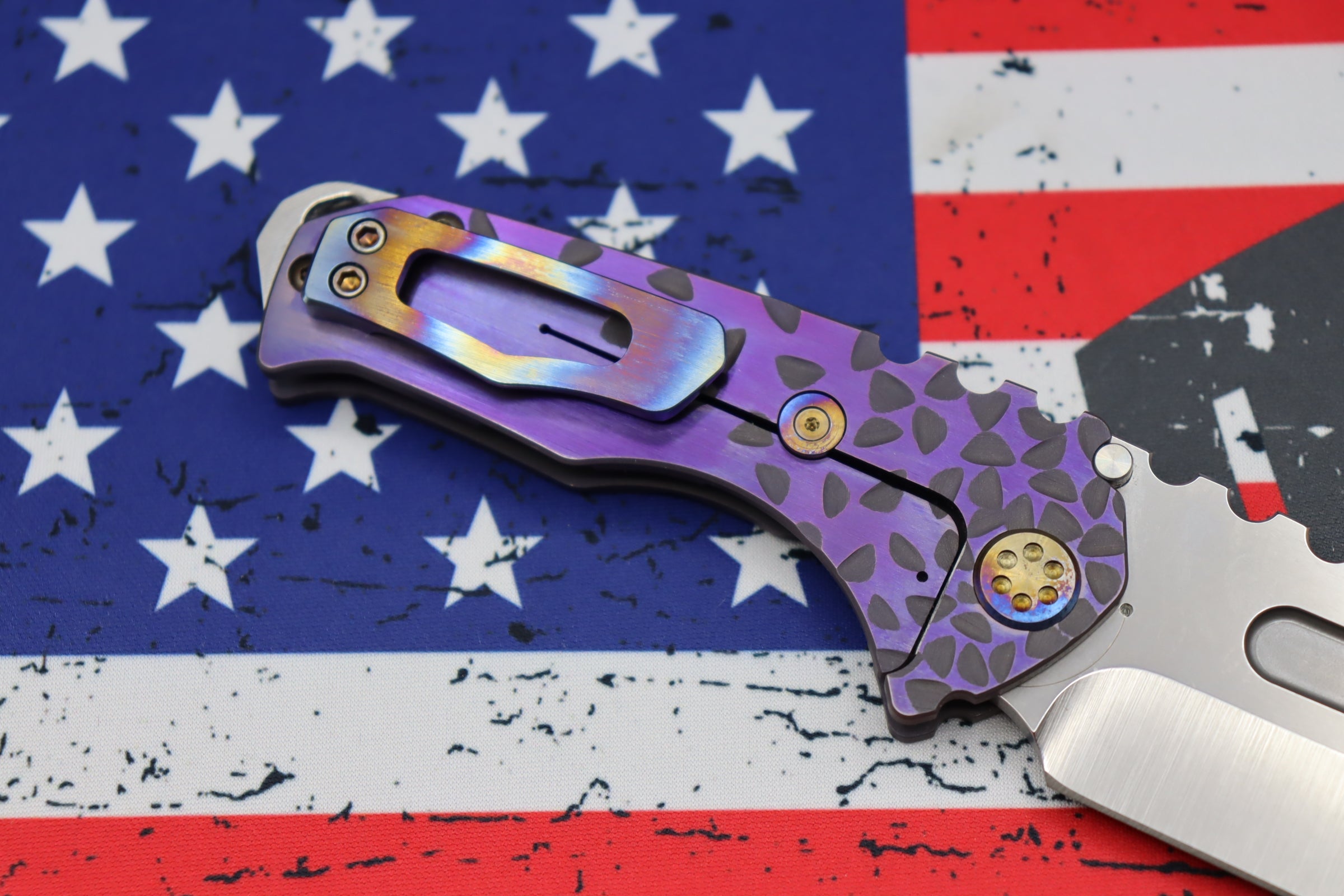 Medford Praetorian Genesis Tanto Knife - Premium S35VN Blade with Violet Sculpted Handles & Flamed Hardware