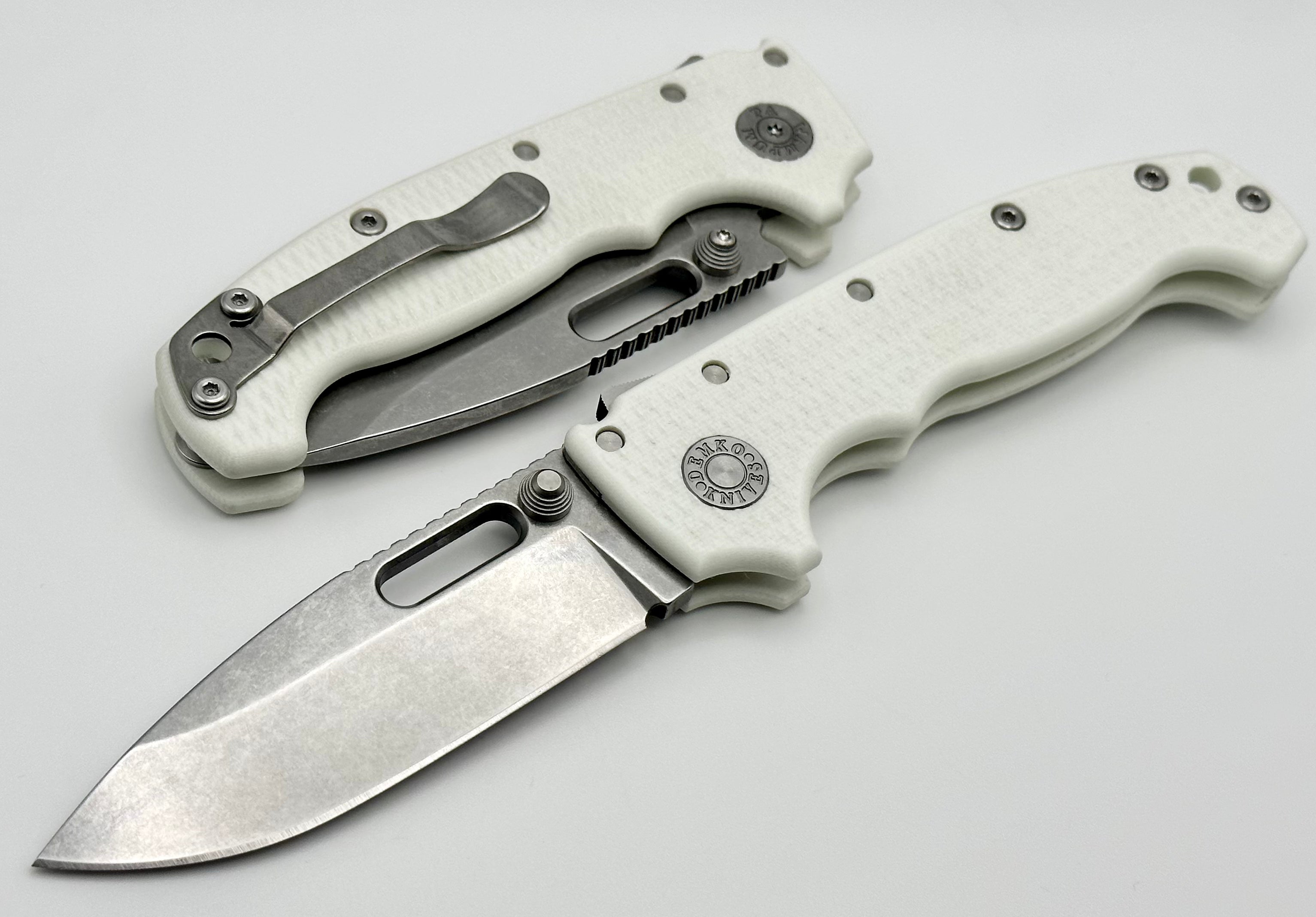 Demko Knives MG AD20 Premium Drop Point 3V with White G-10 - Exclusive Limited Edition