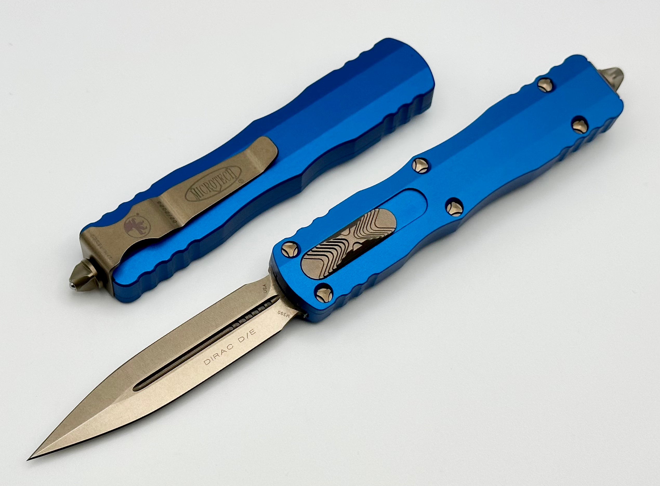 Premium Microtech Dirac Double Edge Bronze & Blue Tactical Knife