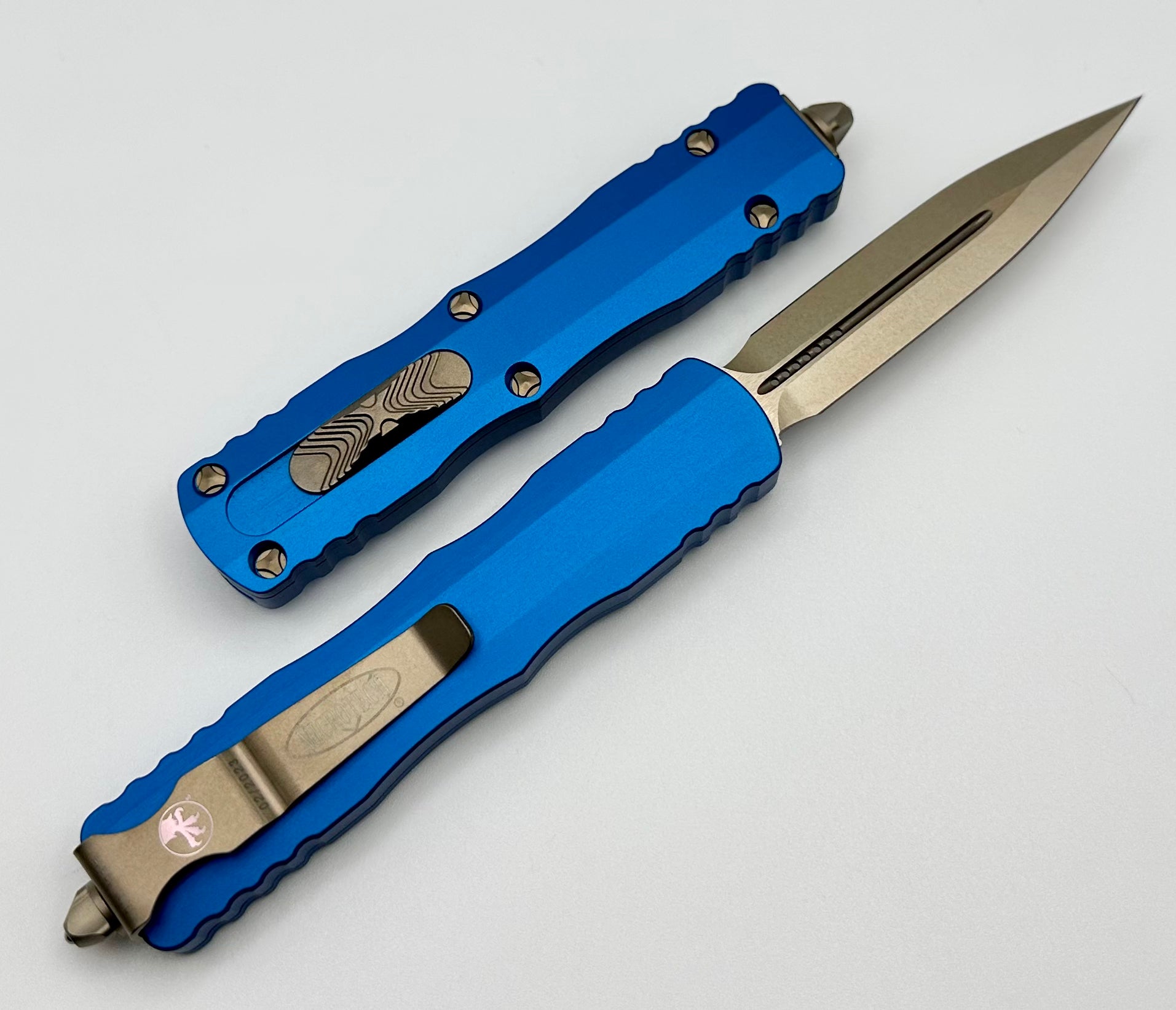 Premium Microtech Dirac Double Edge Bronze & Blue Tactical Knife