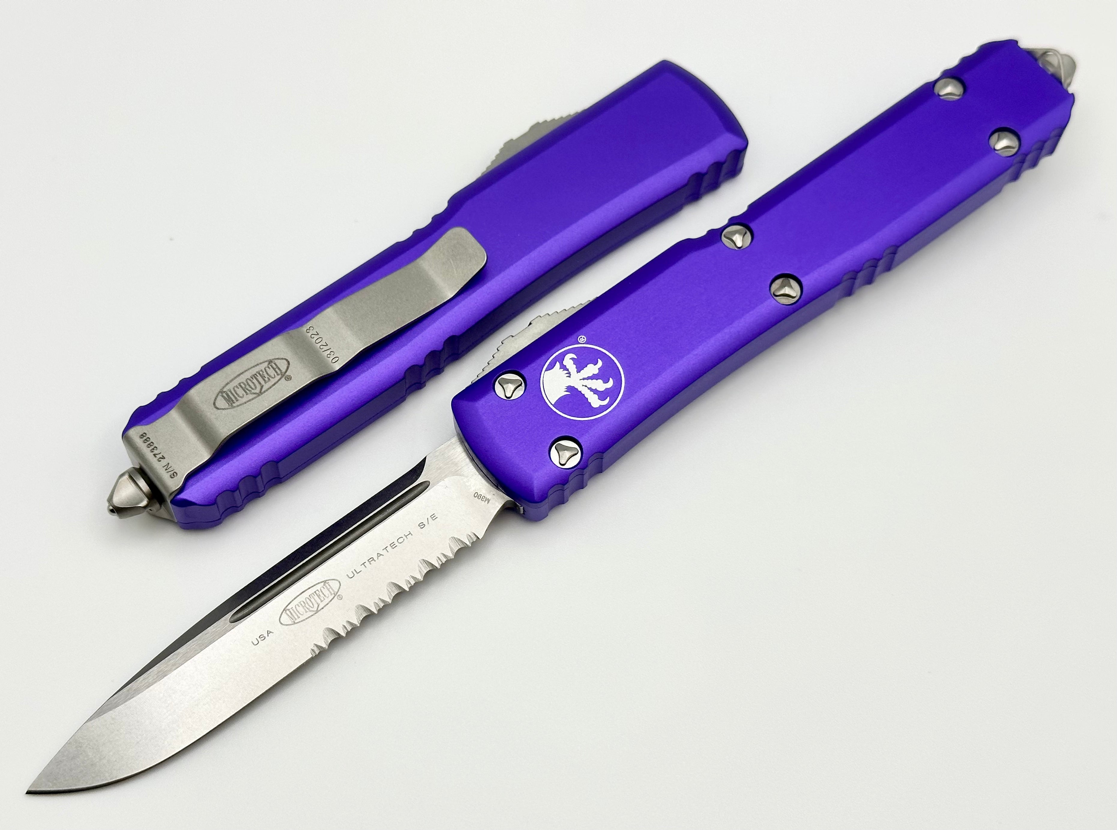 Microtech Ultratech S/E Premium Tactical Knife - Stonewash Partial Serrated & Purple