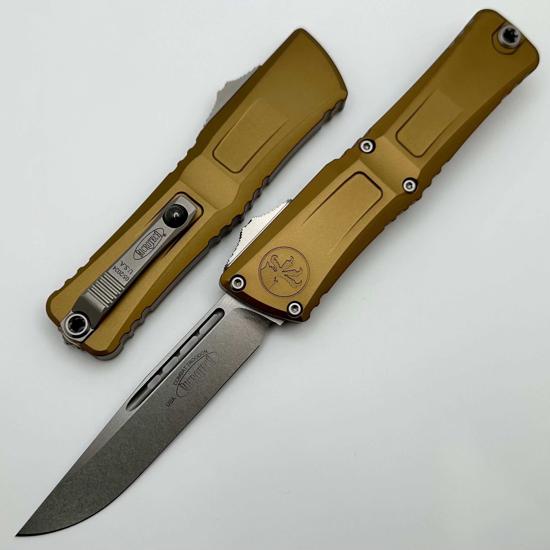 Microtech Combat Troodon Gen III Premium OTF Knife - Stonewash Blade & Tan Handle