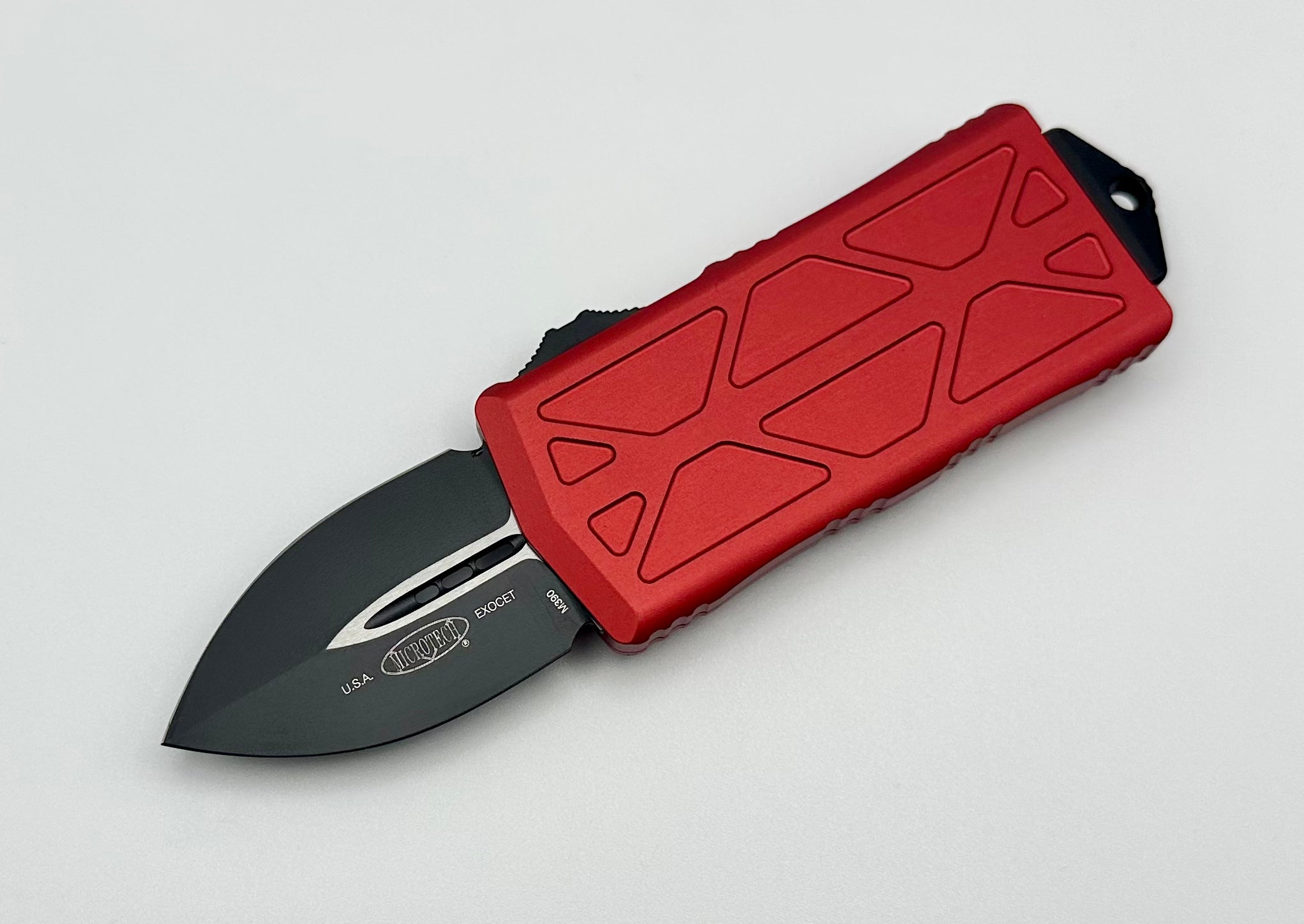 Premium Microtech Exocet Double Edge Knife - Black & Red Edition