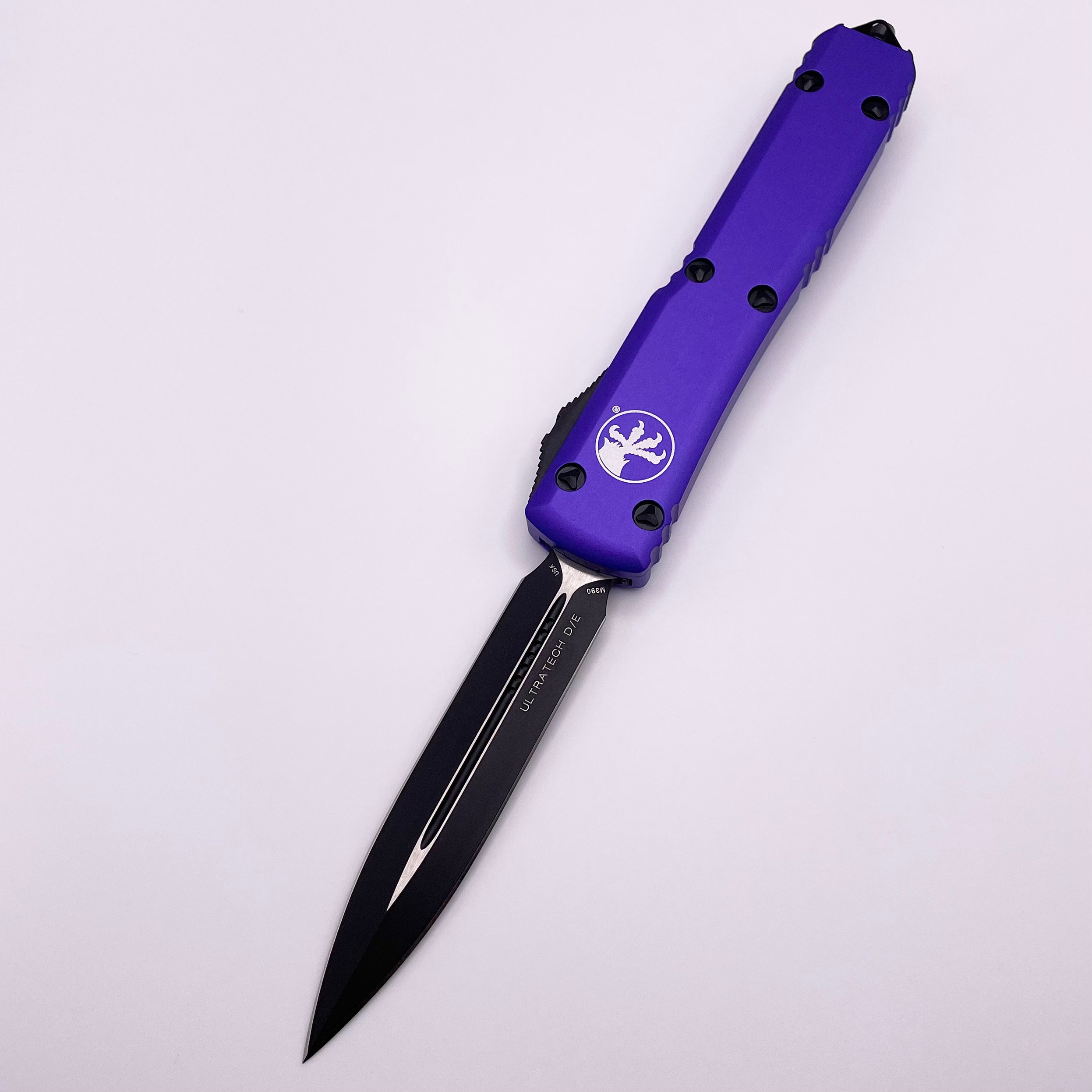 Premium Microtech Ultratech Black Double Edge & Purple OTF Knife - Pre-Owned