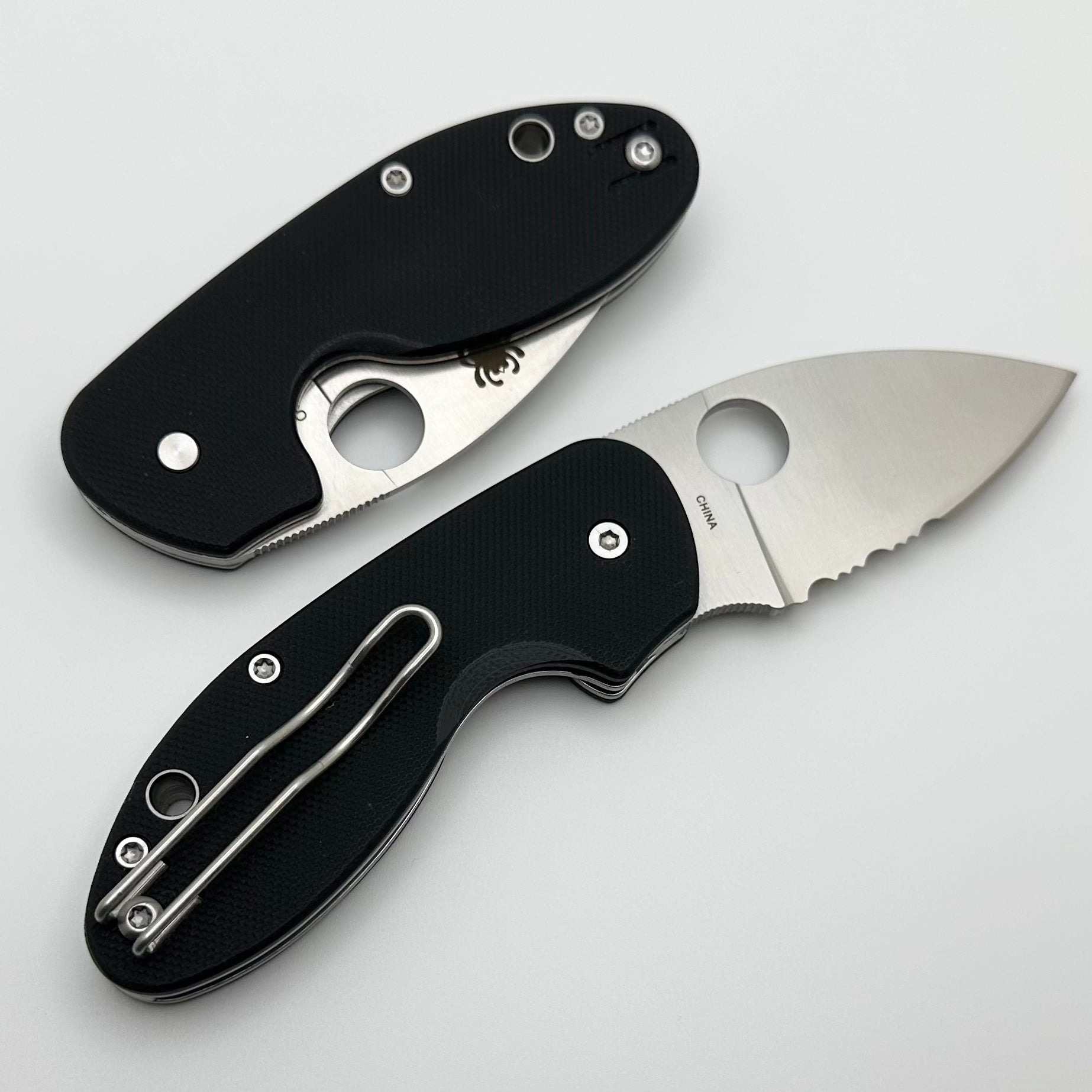 Premium Spyderco Insistent Black G-10 Folding Knife with Serrated 8Cr13MoV Blade