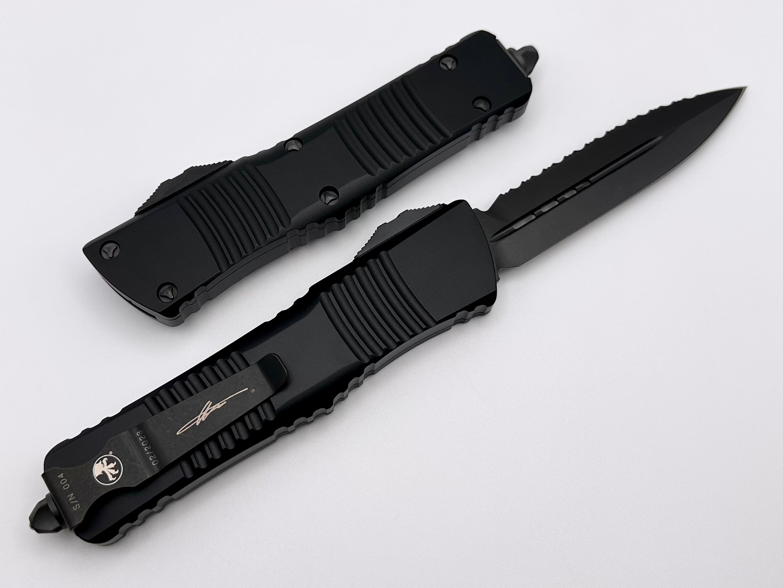 Premium Microtech Combat Troodon Tactical OTF Knife - DLC Coated, Full Serrated Edge
