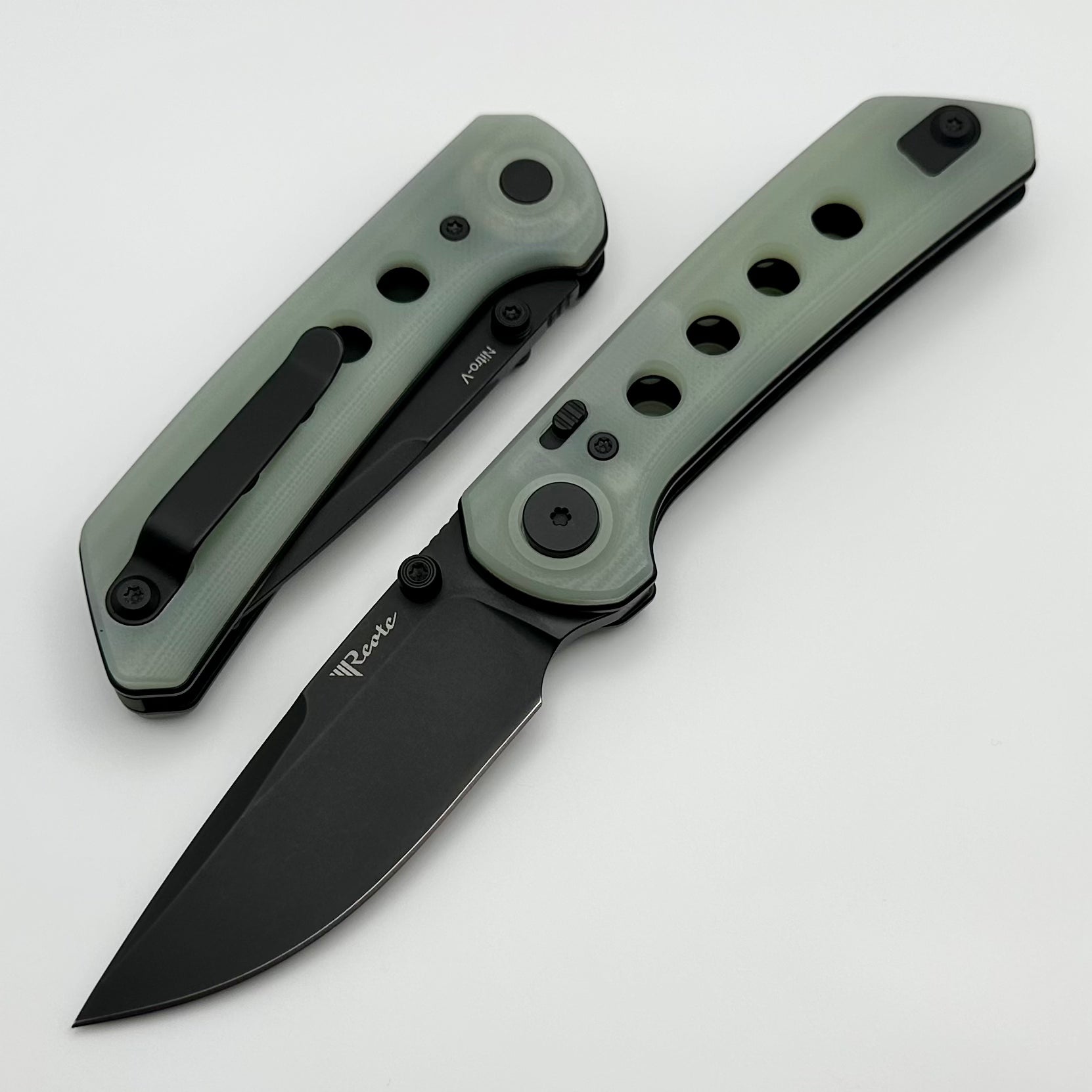 Reate Knives PL-XT Ultimate Folding Knife - Jade G-10 & Black PVD Nitro-V