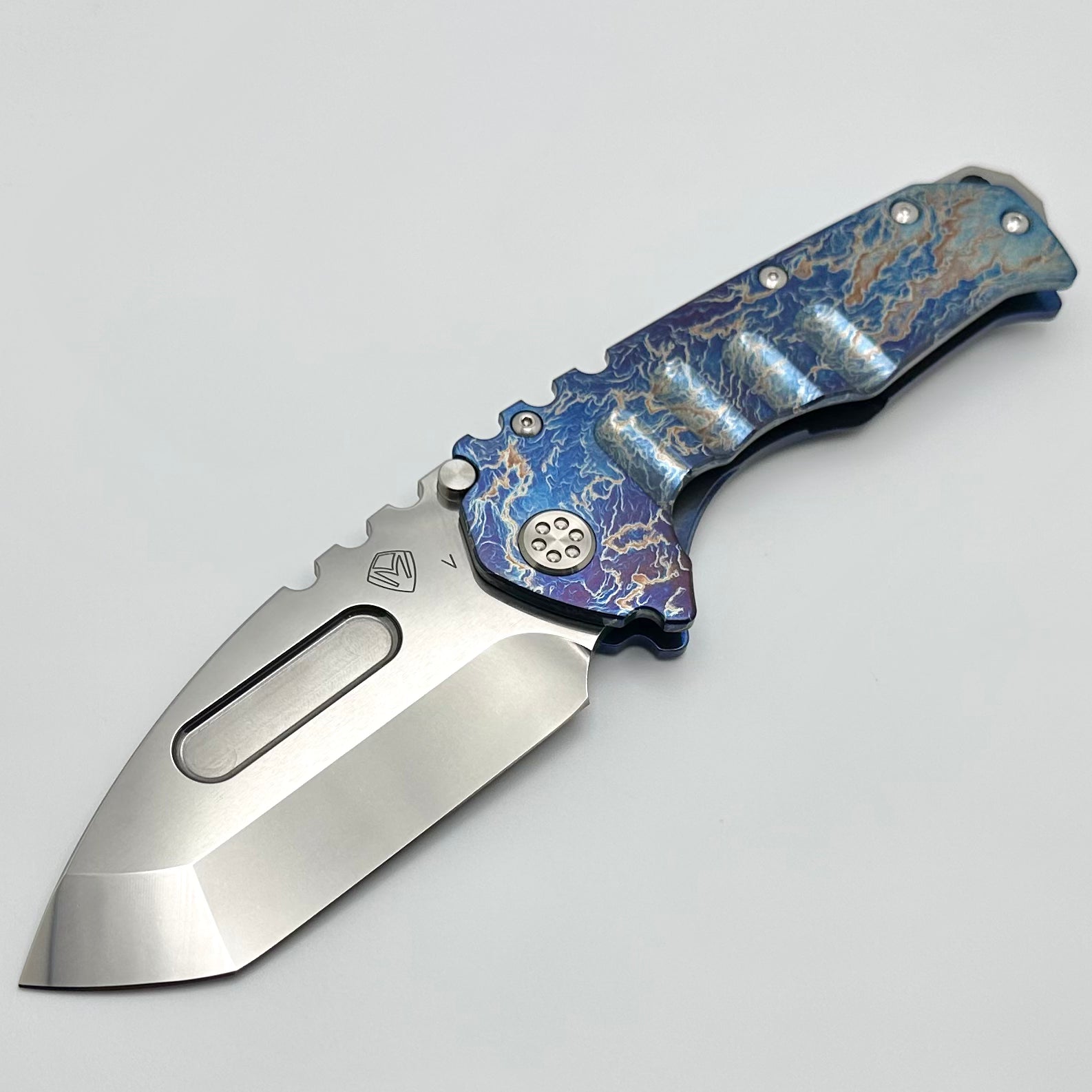 Medford Knife Praetorian T - Premium Flamed & Blue Titanium Tanto with 20CV Steel