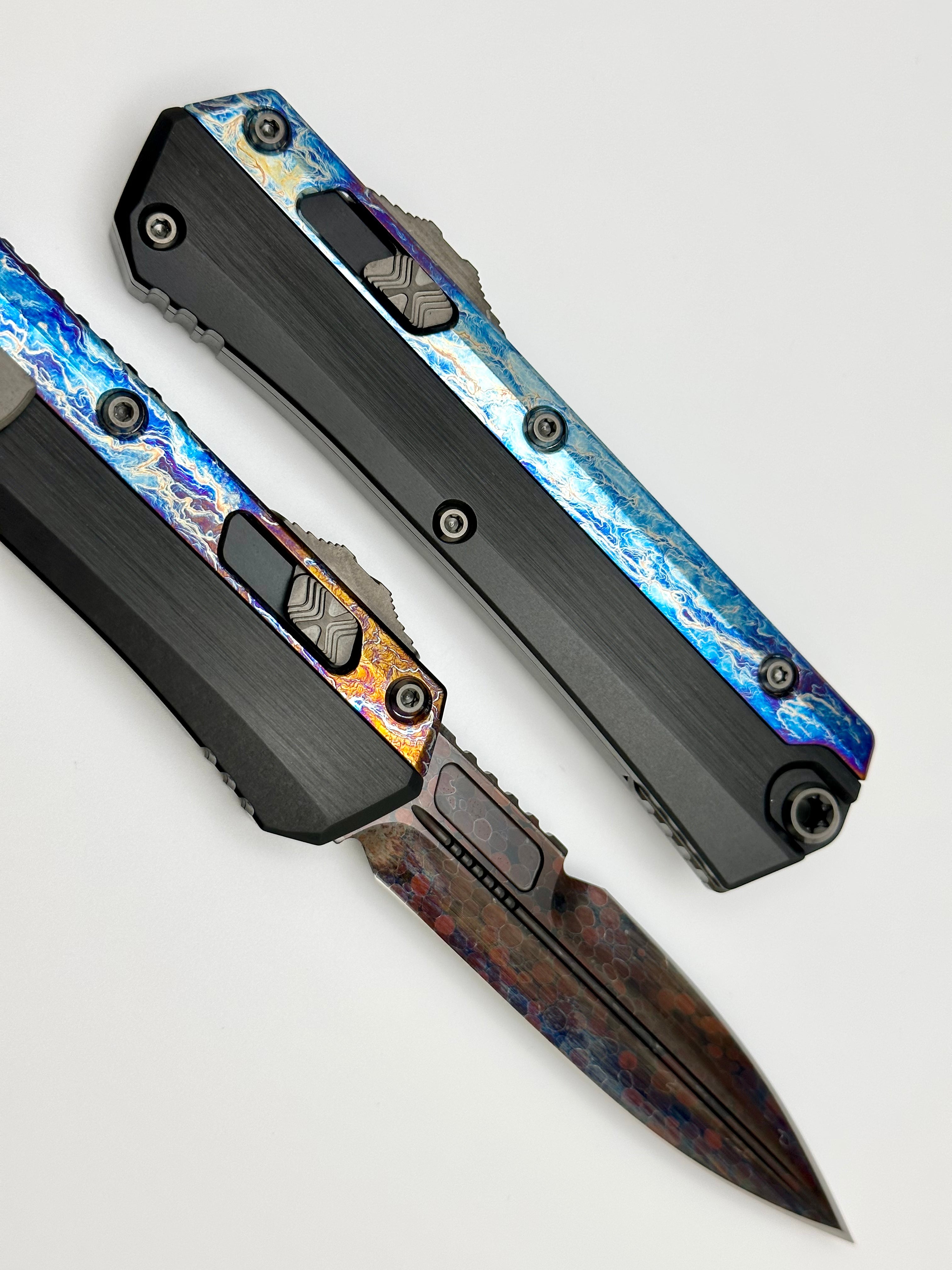 Premium Marfione Glykon Damascus Knife with Galactic Acid Overlays