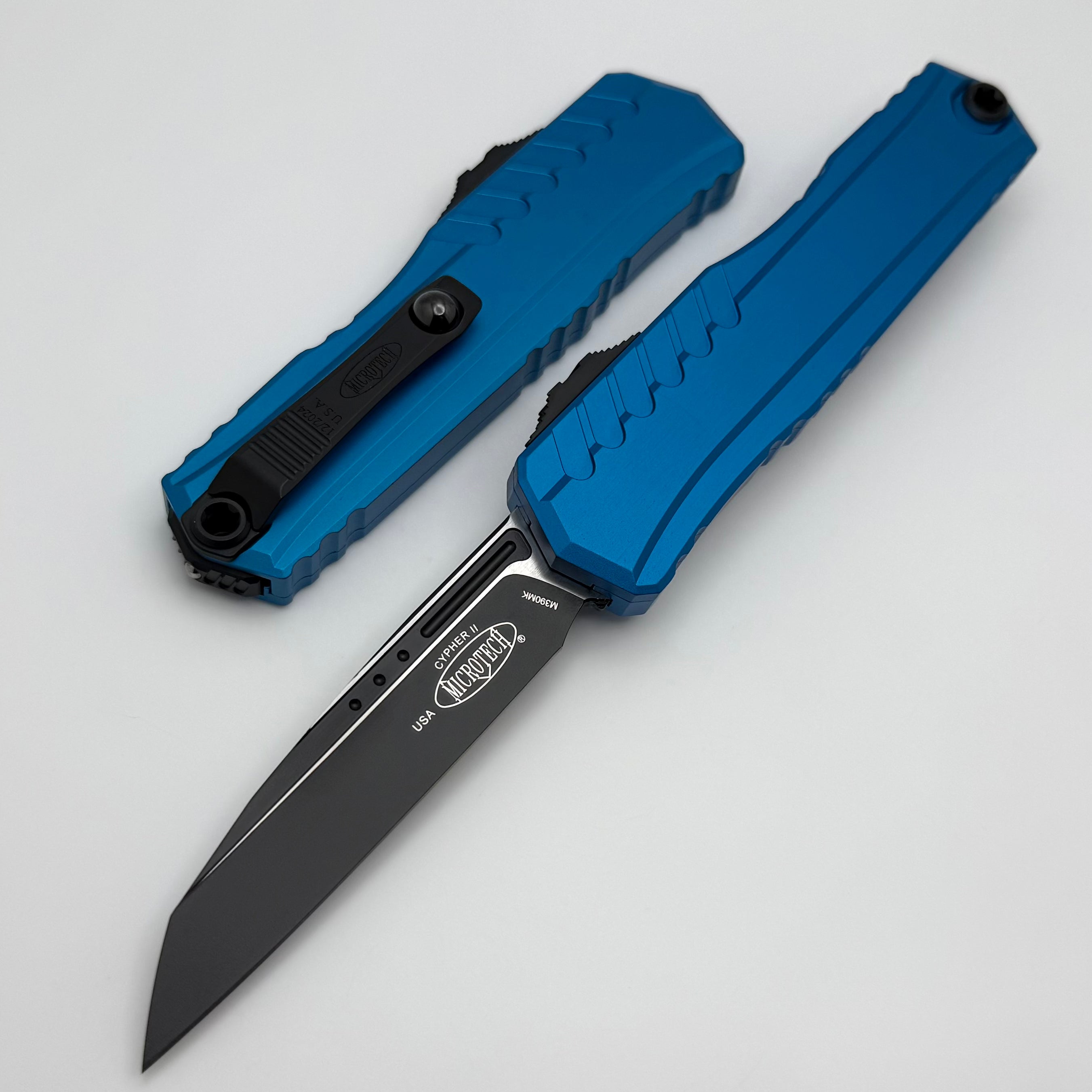 Microtech Cypher II Ultimate Tactical Knife - Black Blade & Blue Handle