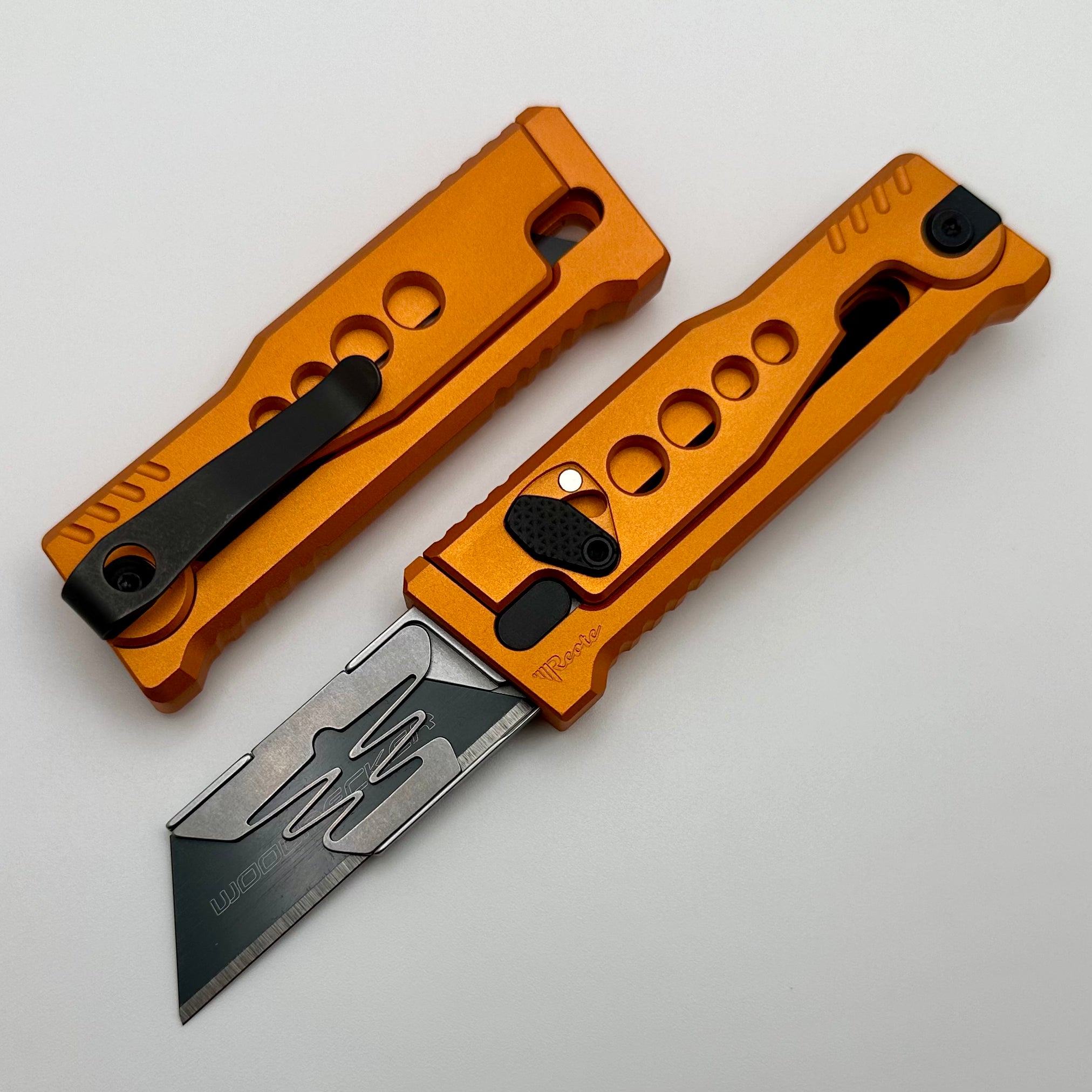 Reate EXO-U Premium Utility Knife with Speedhole Orange Aluminum Handle