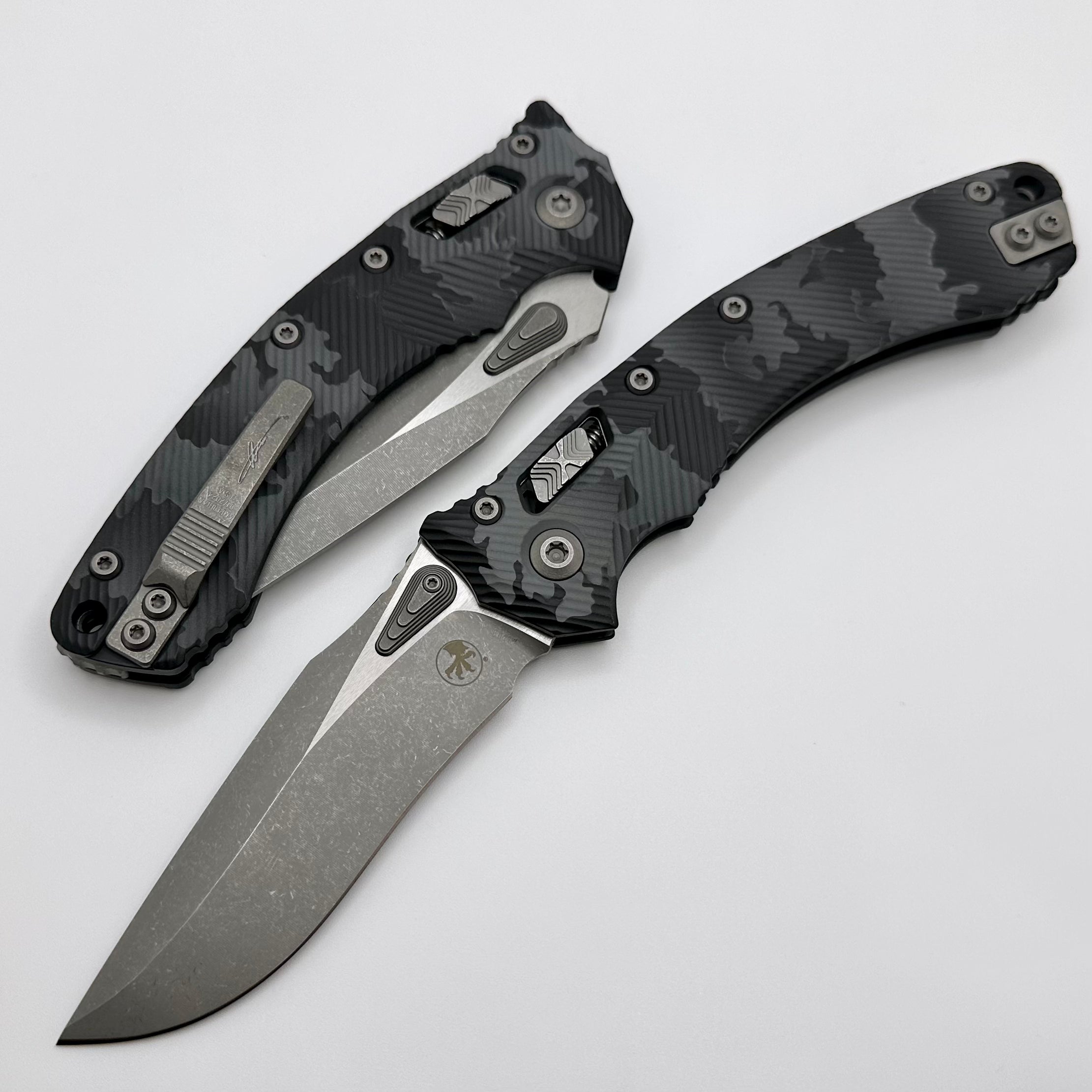 Premium Microtech Amphibian RAM LOK Knife - Urban Camo Fluted Aluminum & Apocalyptic M390MK - Ultimate EDC Upgrade