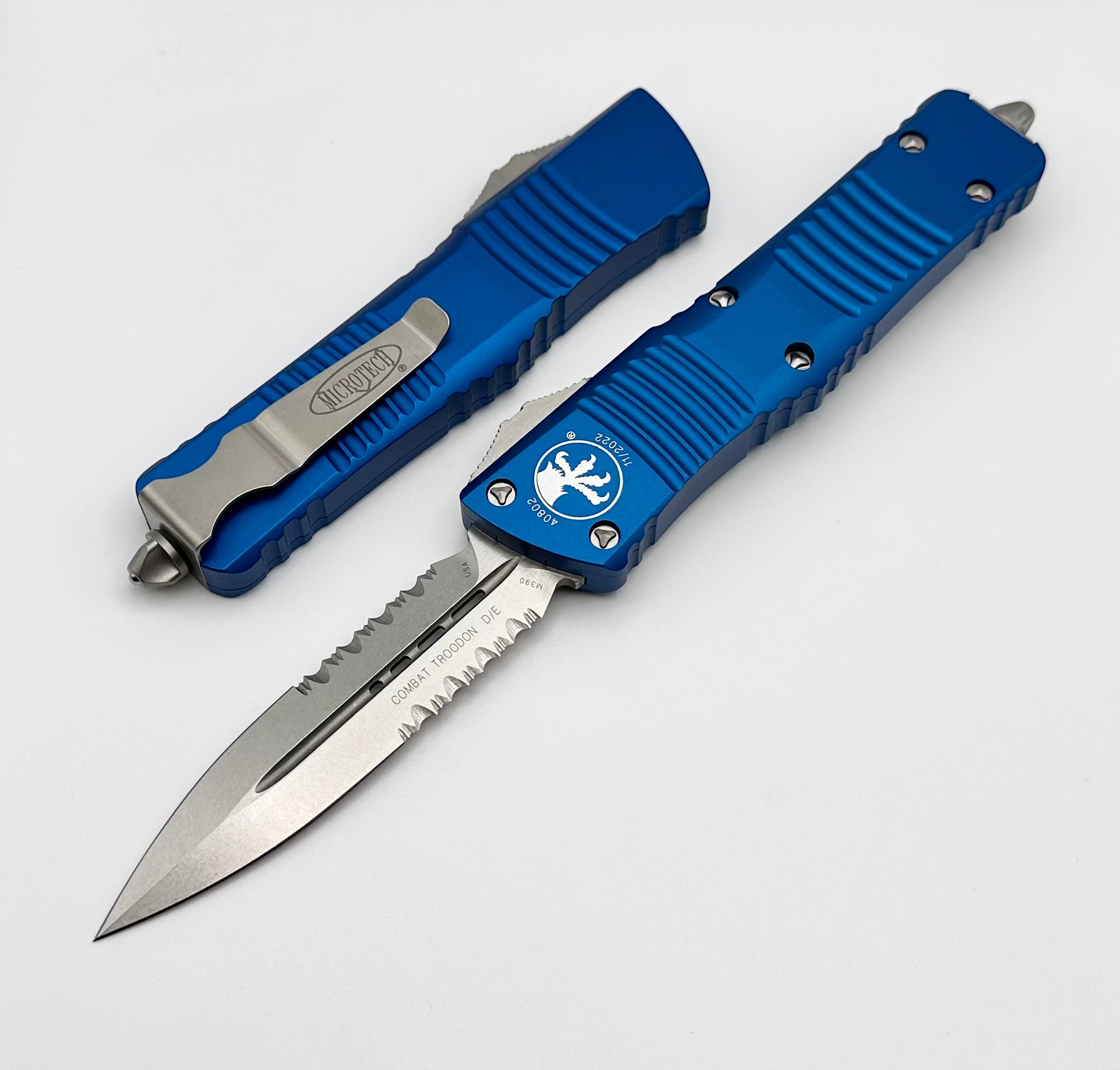 Microtech Combat Troodon Ultimate Tactical Knife - Blue Double Edge Stonewash