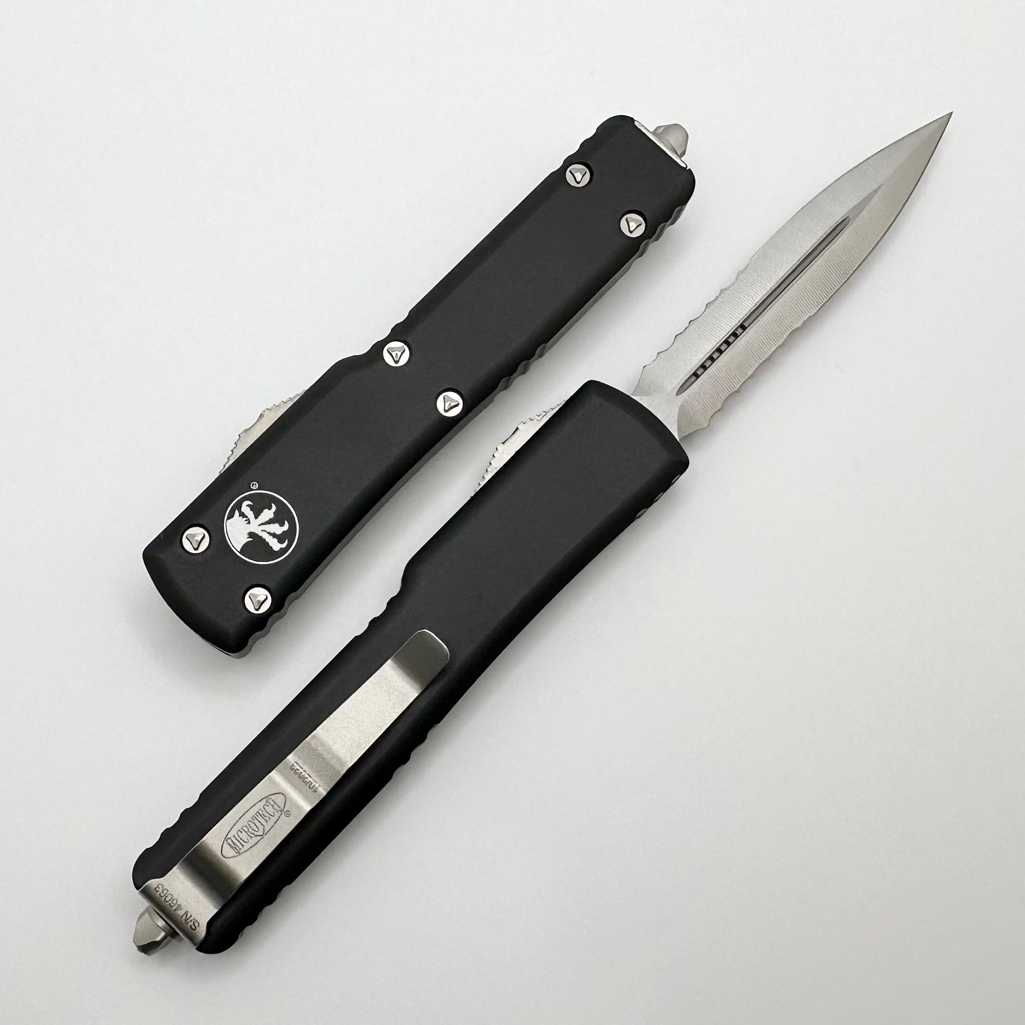 Microtech UTX-70 Premium Double Edge Knife | Stonewash Finish & Black Handle