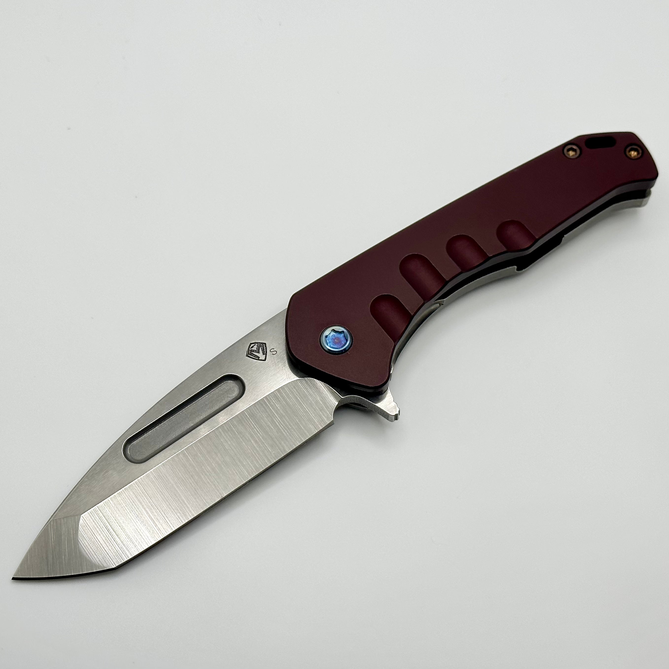 Premium Medford Swift FL Framelock Flipper - Tumbled Tanto S35VN Blade & Red Handle with Flamed Titanium Hardware (Pre-Owned)