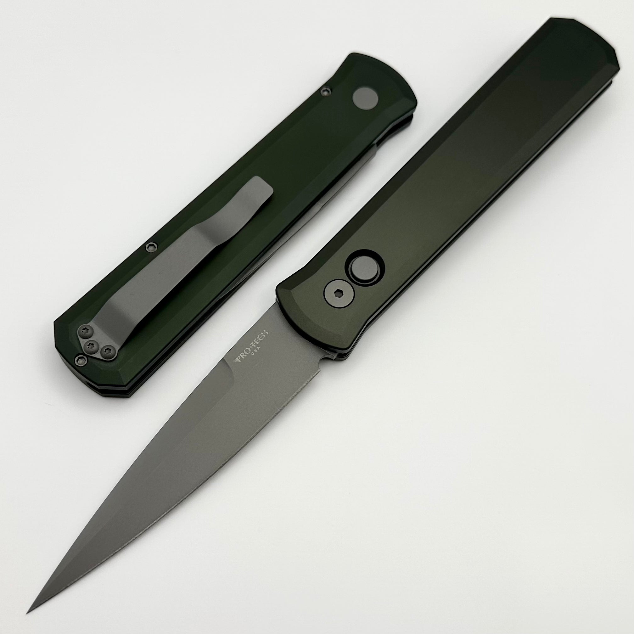 Pro-Tech Godfather Premium Automatic Knife - Dark Green Handle, Blasted 154-CM Blade