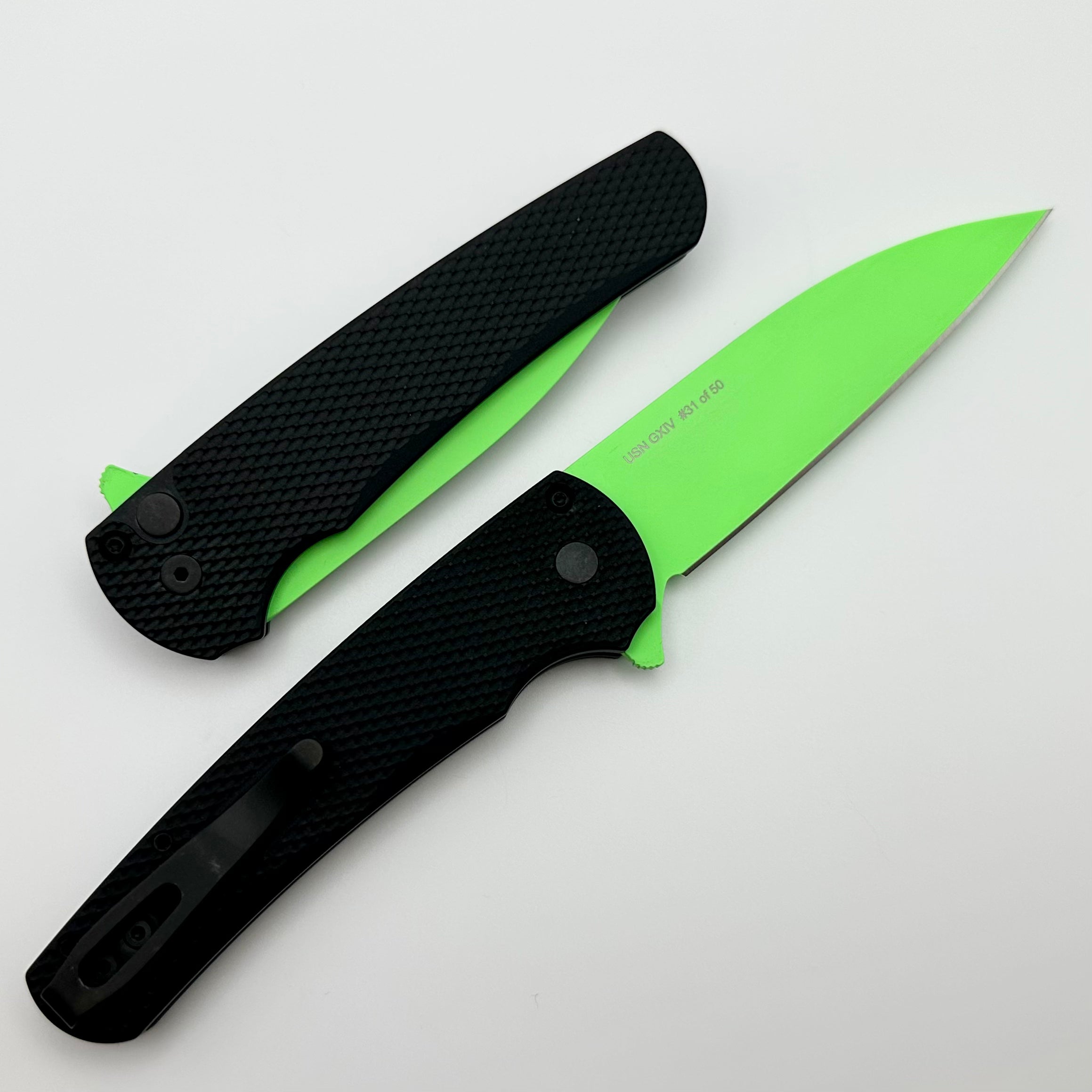 Pro-Tech Malibu USN GXIV Ultimate Tactical Knife - Textured Black Handle, Cerakote Green MagnaCut Wharncliffe Blade