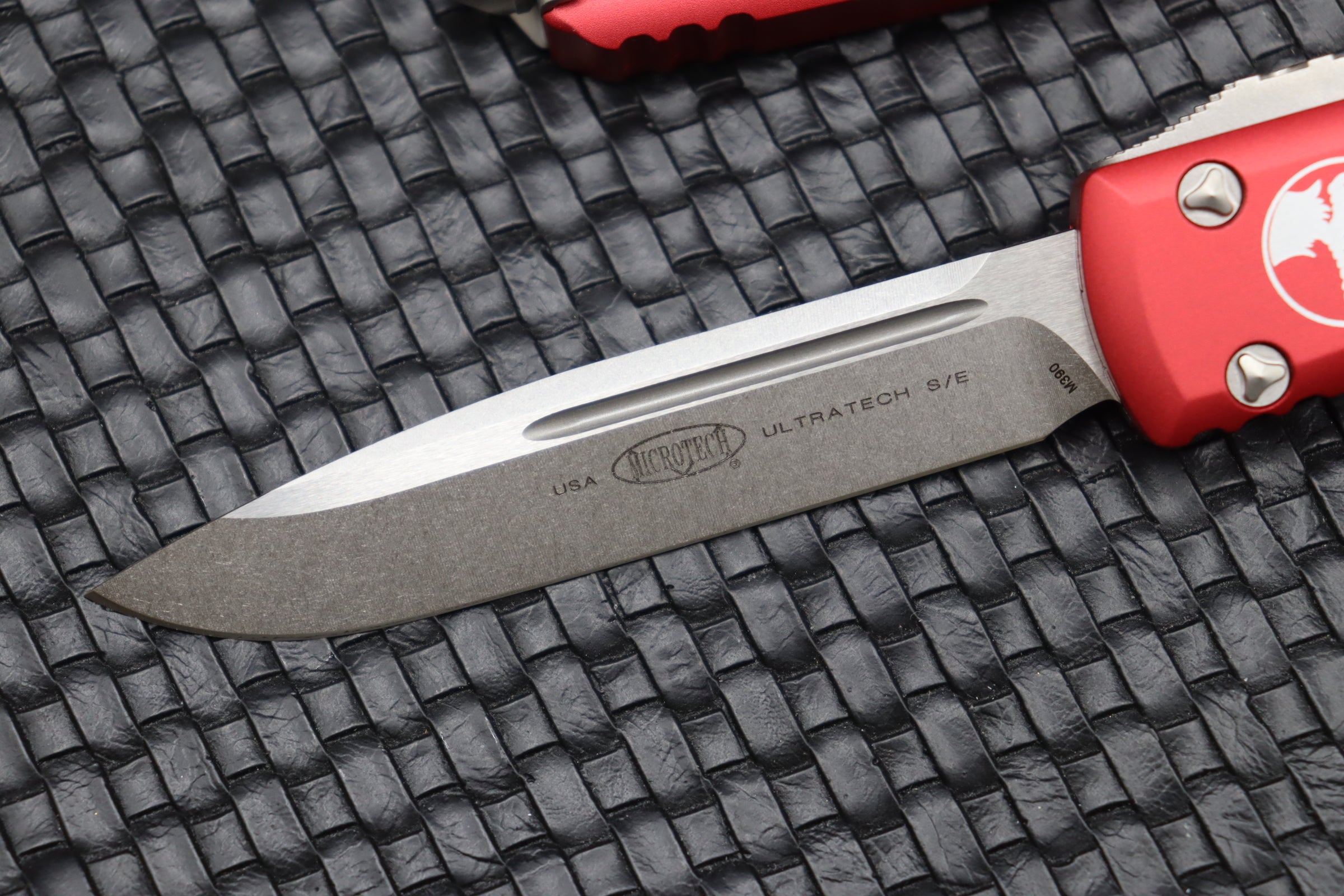 Microtech Ultratech Premium Single Edge Stonewash Knife with Red Handle