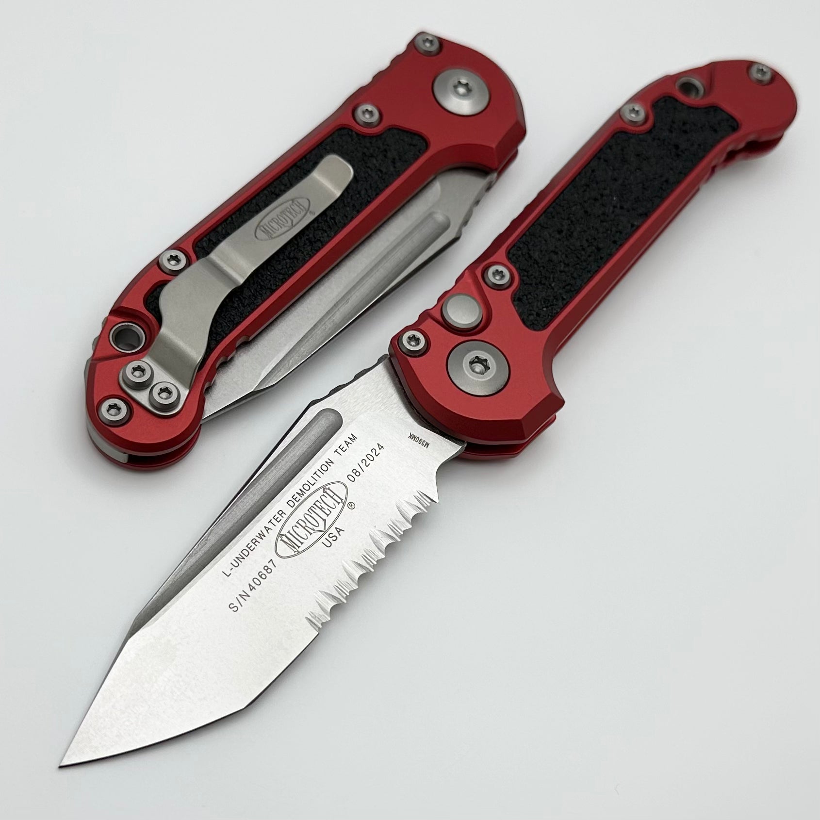 Premium Microtech LUDT Gen III Tanto Knife - Red Aluminum Handle, Partial Serrated Edge