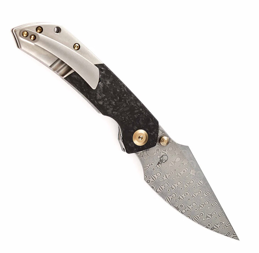 Kansept Fenrir Shred Carbon Fiber & Titanium Damascus EDC Knife - Ultimate Precision Tool