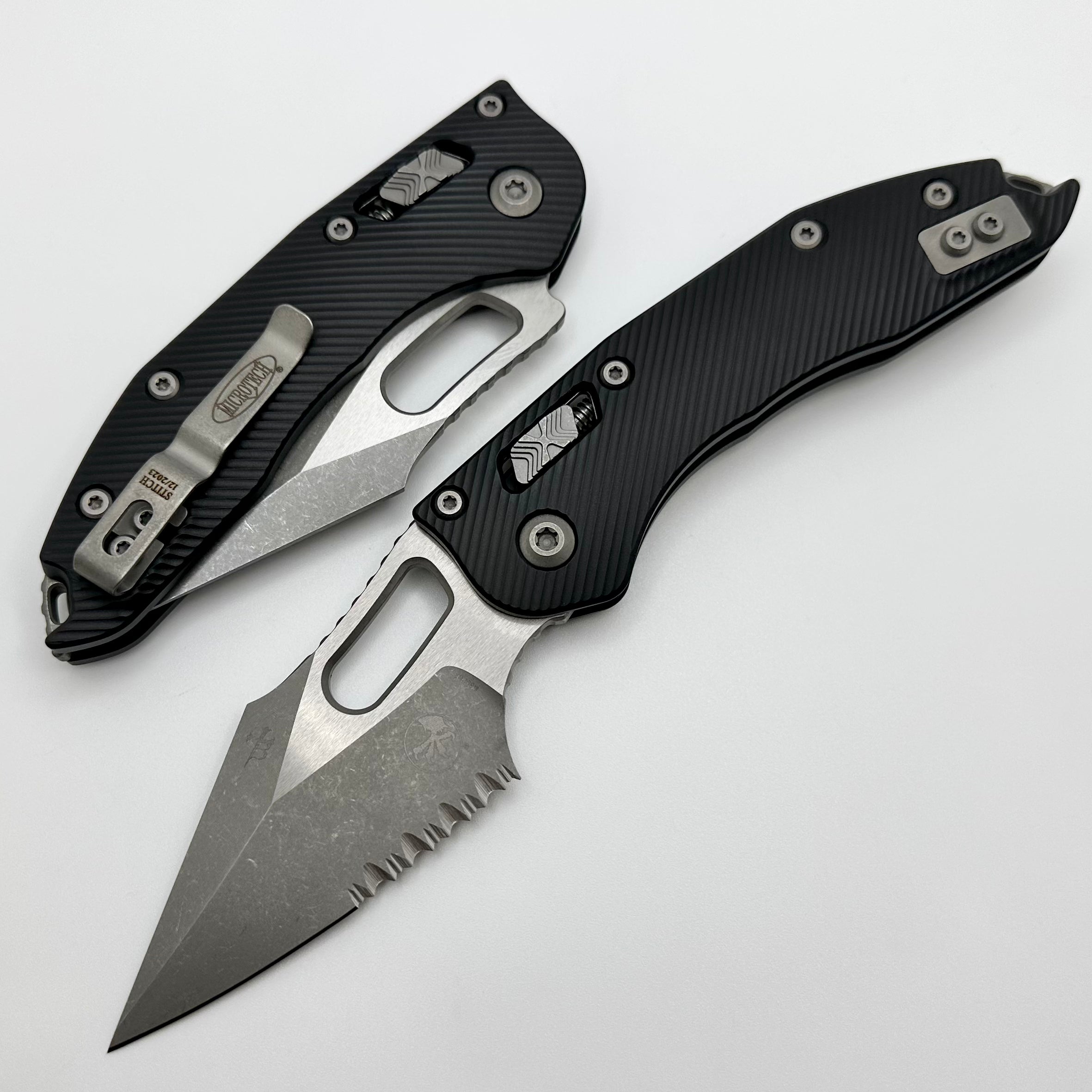 Microtech Stitch RAM LOK Premium Tactical Knife - Black Aluminum & Apocalyptic Serrated M390MK