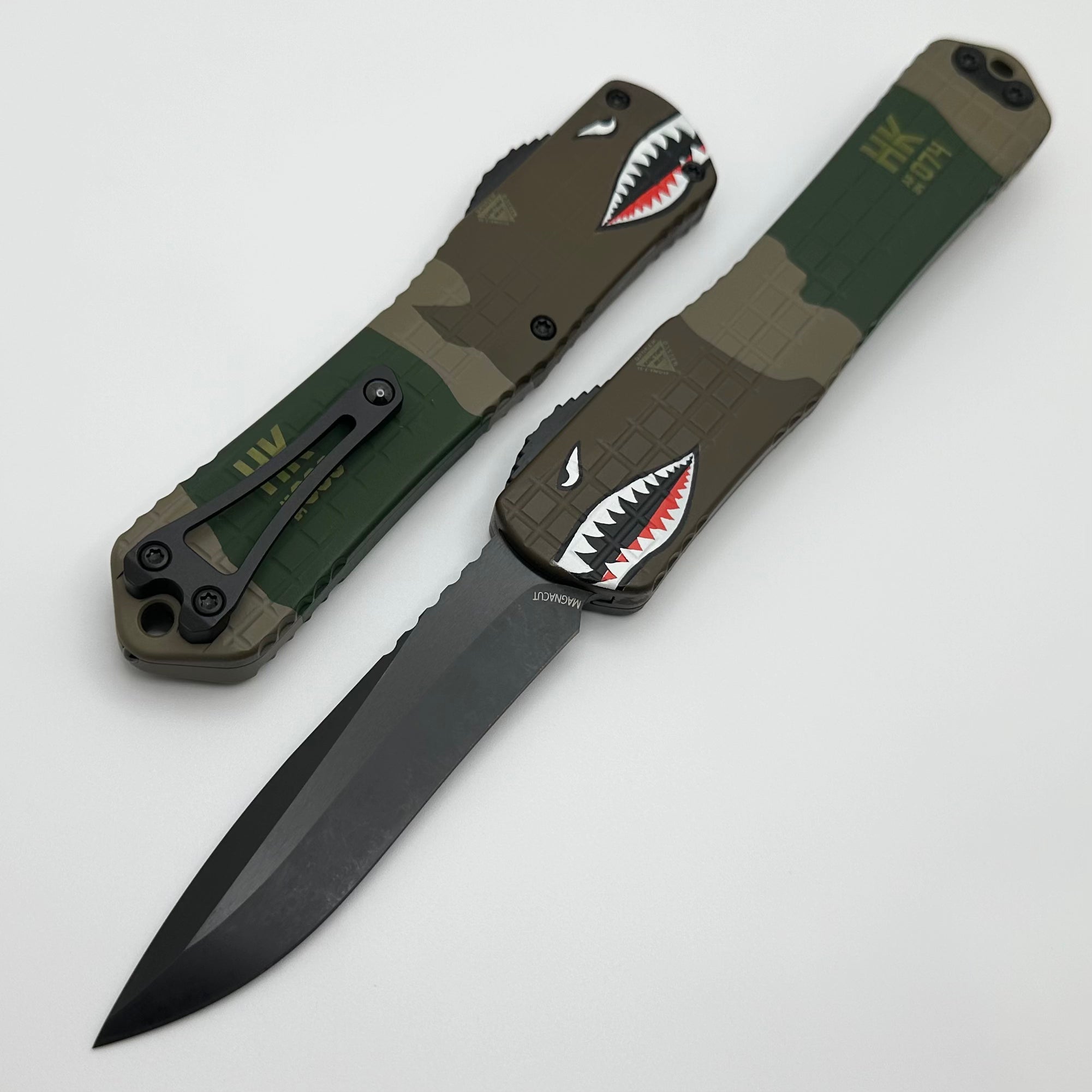 Heretic Knives Manticore X A-10 Edition - Premium OTF Tactical Knife with Frag Handle & DLC Recurve MagnaCut Blade