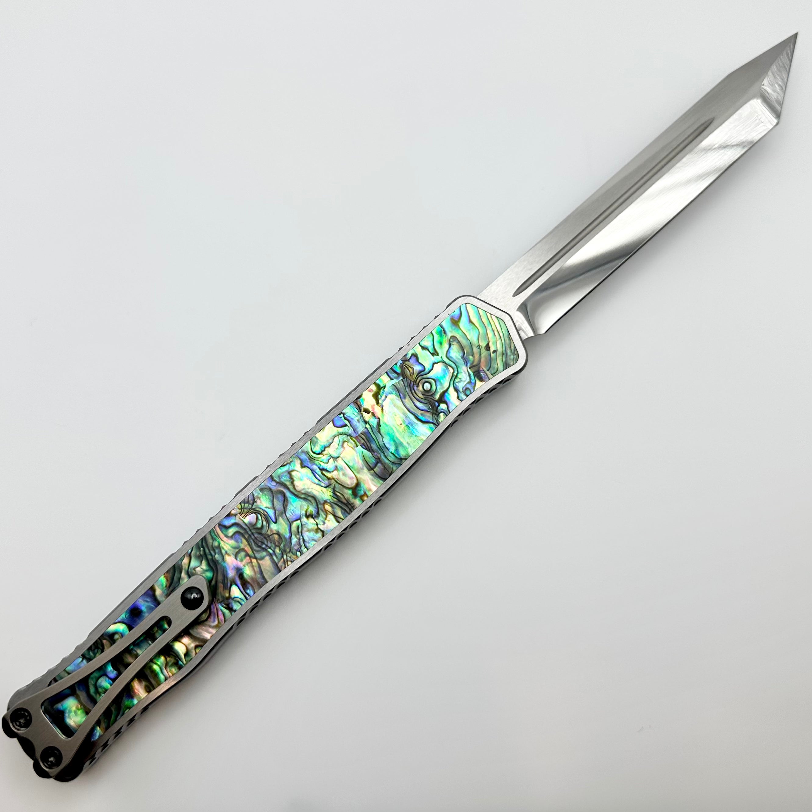 Premium Heretic Knives Cleric II - Stainless Steel Handle with Abalone Inlays & Mirror-Finished Elmax Tanto Blade