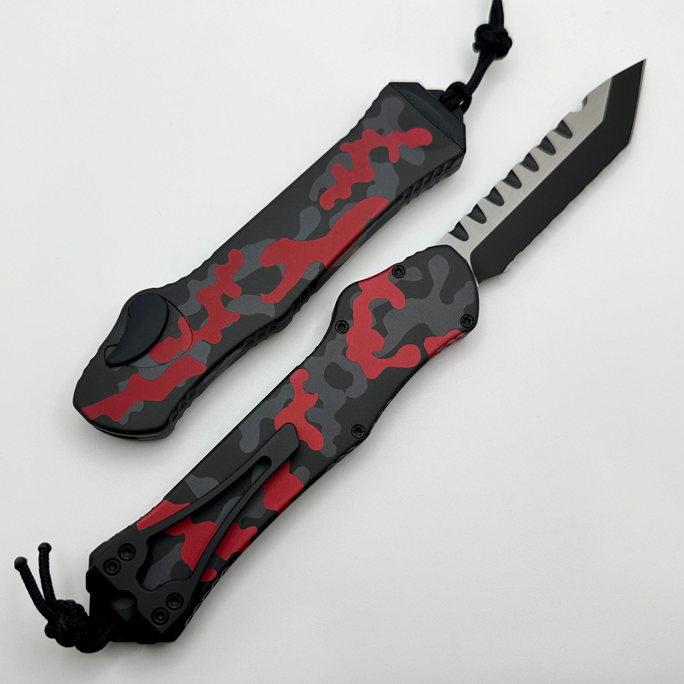 Heretic Hydra V3 Premium Tactical Knife - Red Camo Aluminum Handle & MagnaCut Tanto Blade