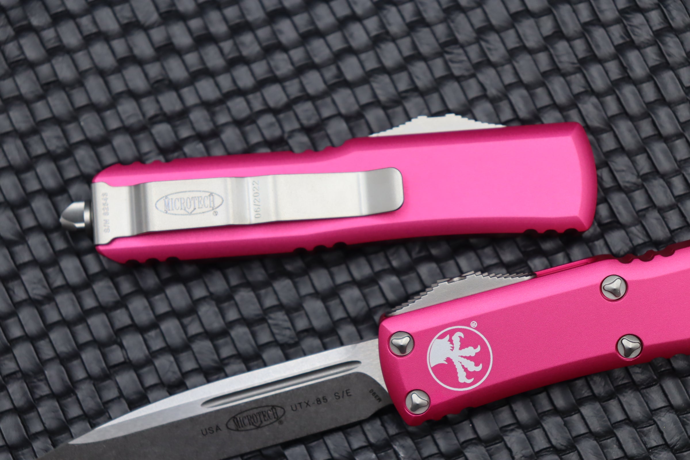 Premium Microtech UTX-85 Tactical Knife - Stonewash & Pink Finish