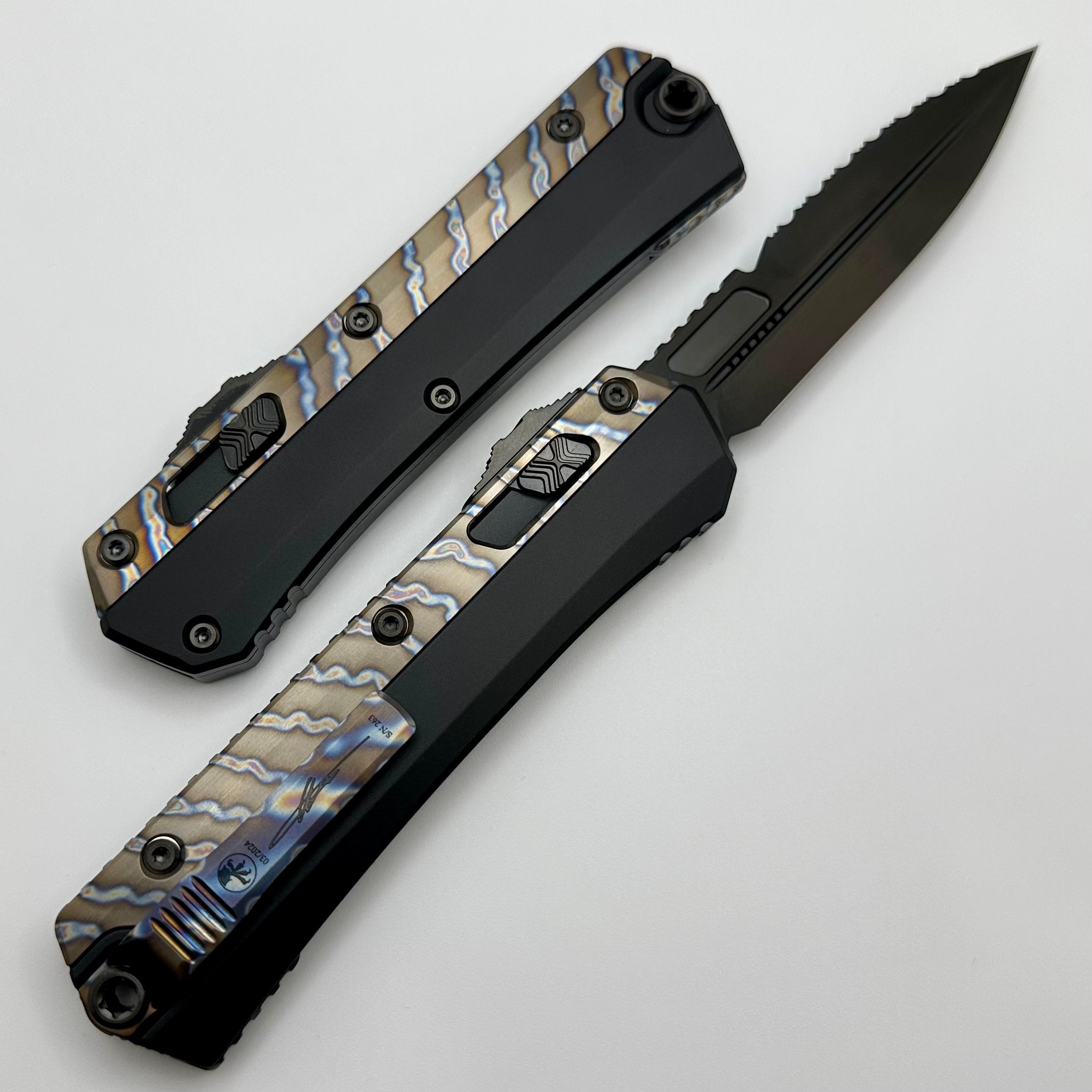 Microtech Glykon Signature Series: Premium DLC Bayonet with Flamed Titanium Accents