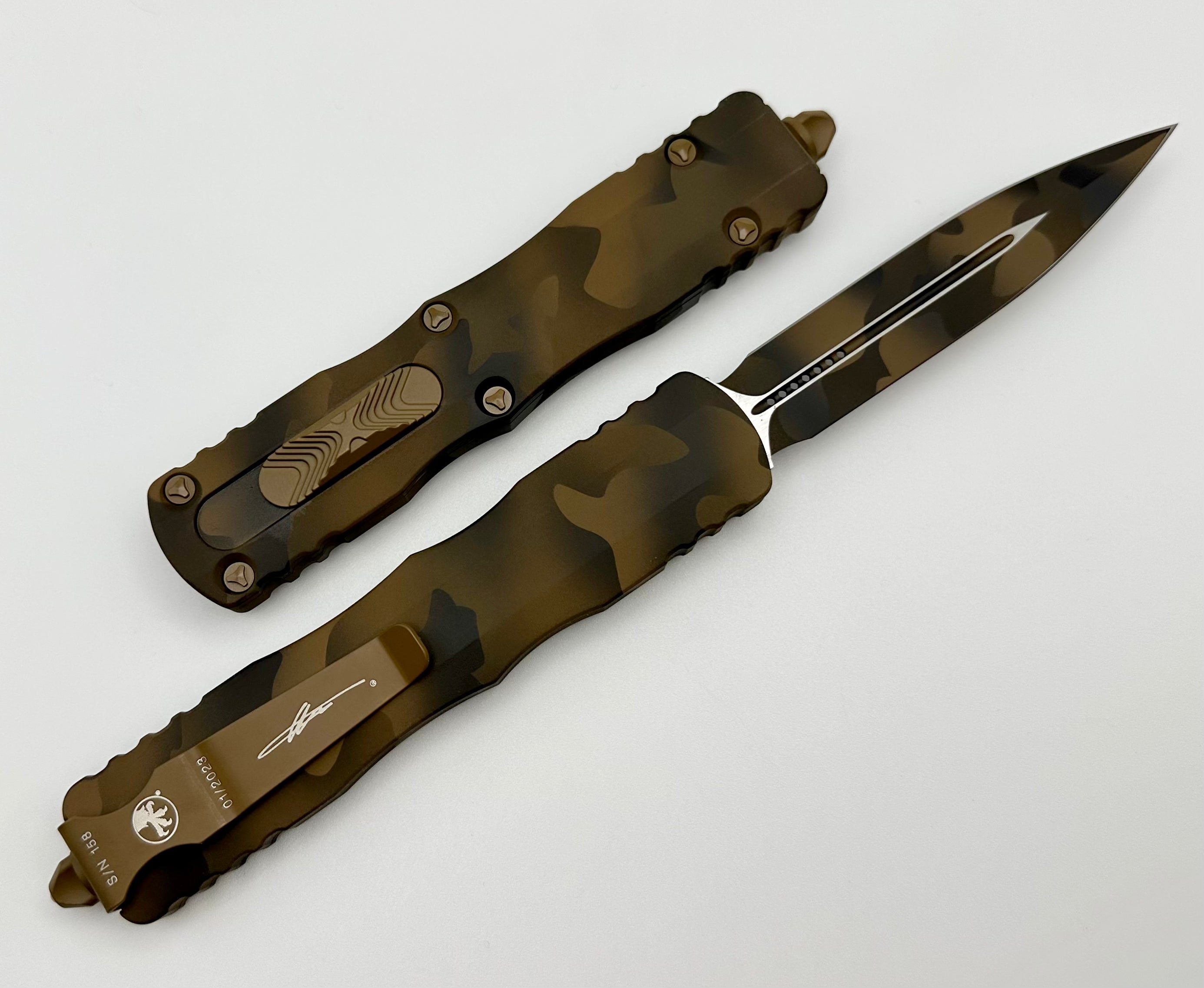 Premium Microtech Dirac Delta Coyote Camo Double Edge Tactical Knife