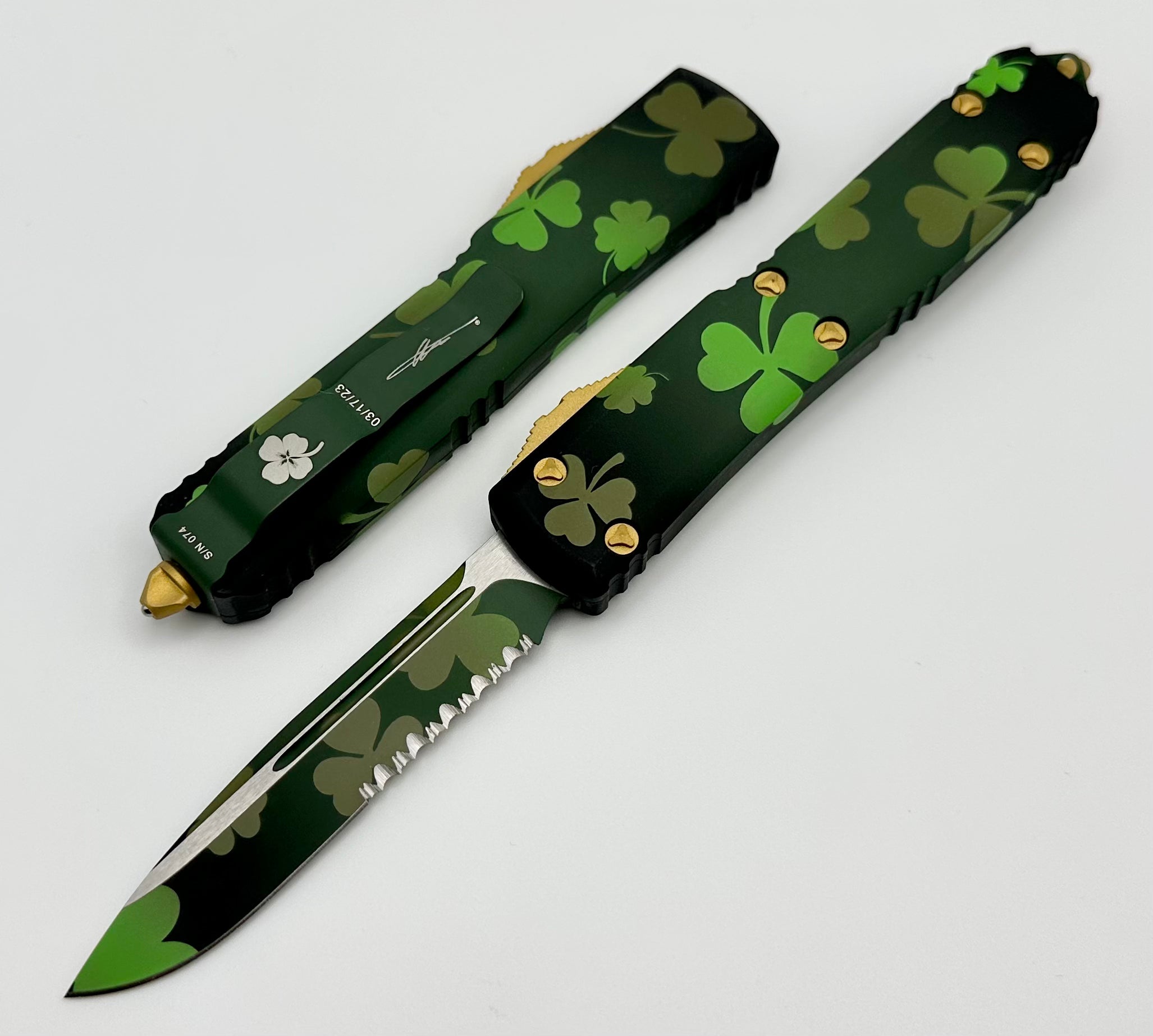 Microtech Ultratech Saint Patrick's Day Green Partial Serrated Single Edge Signature Series 121-2SPDS - Ultimate Tactical Knife