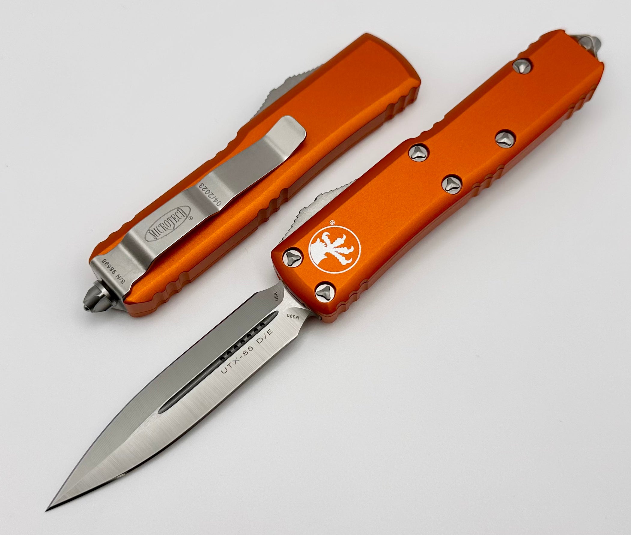 Premium Microtech UTX-85 Double Edge Tactical Knife - Satin & Orange Finish