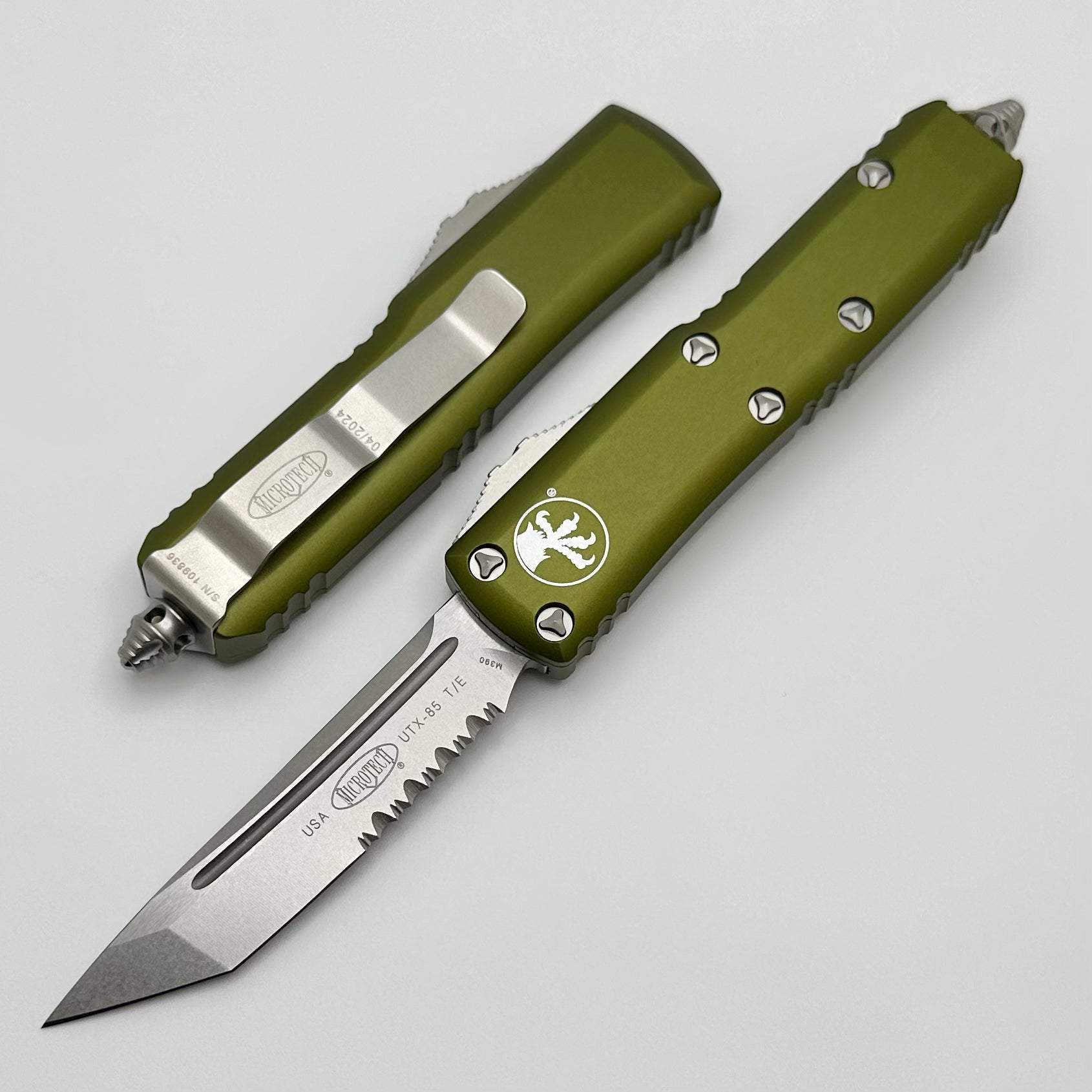 Premium Microtech UTX-85 Tanto Tactical Knife - Stonewash Finish & OD Green Handle