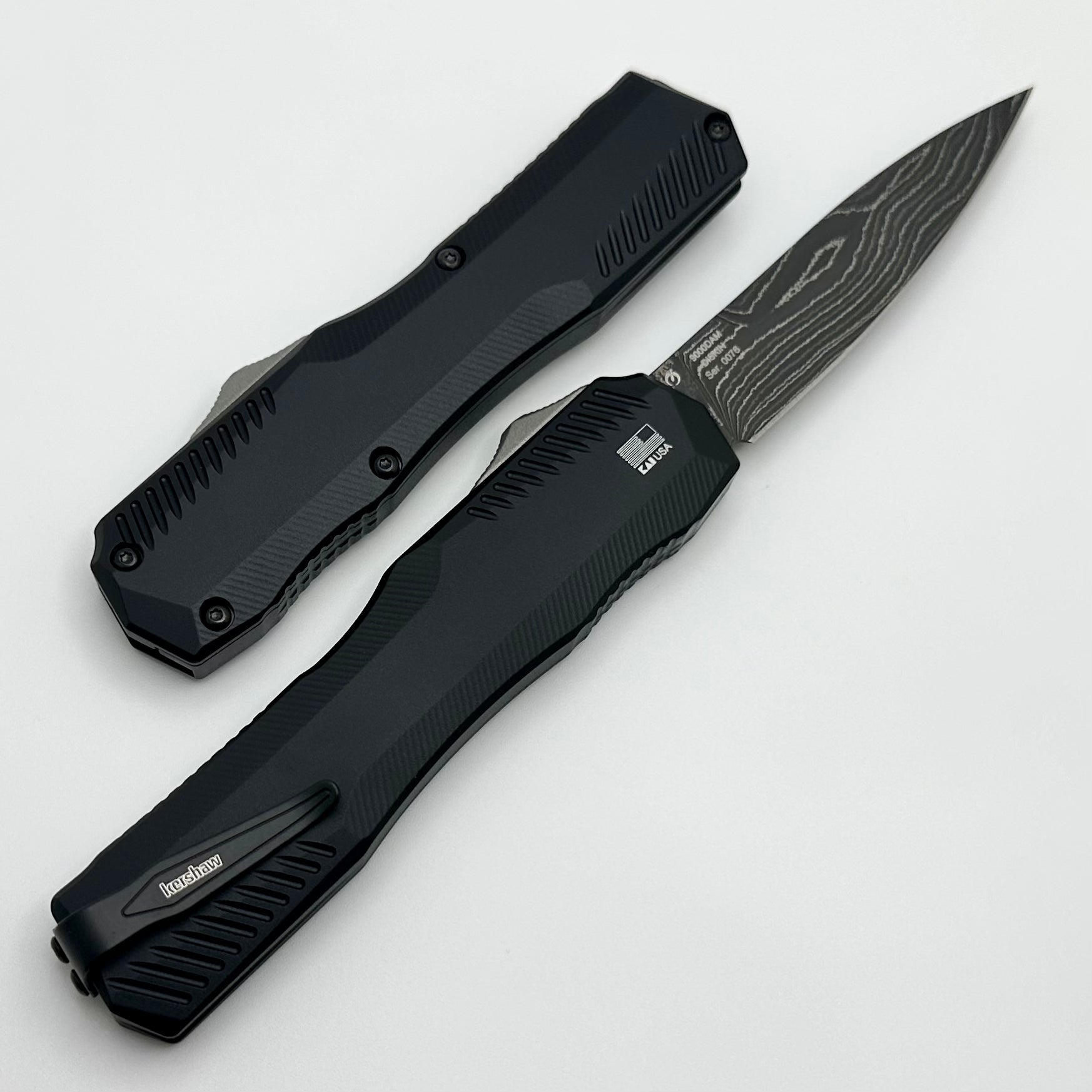 Kershaw Livewire Premium OTF Automatic Knife - Black Aluminum & Damascus