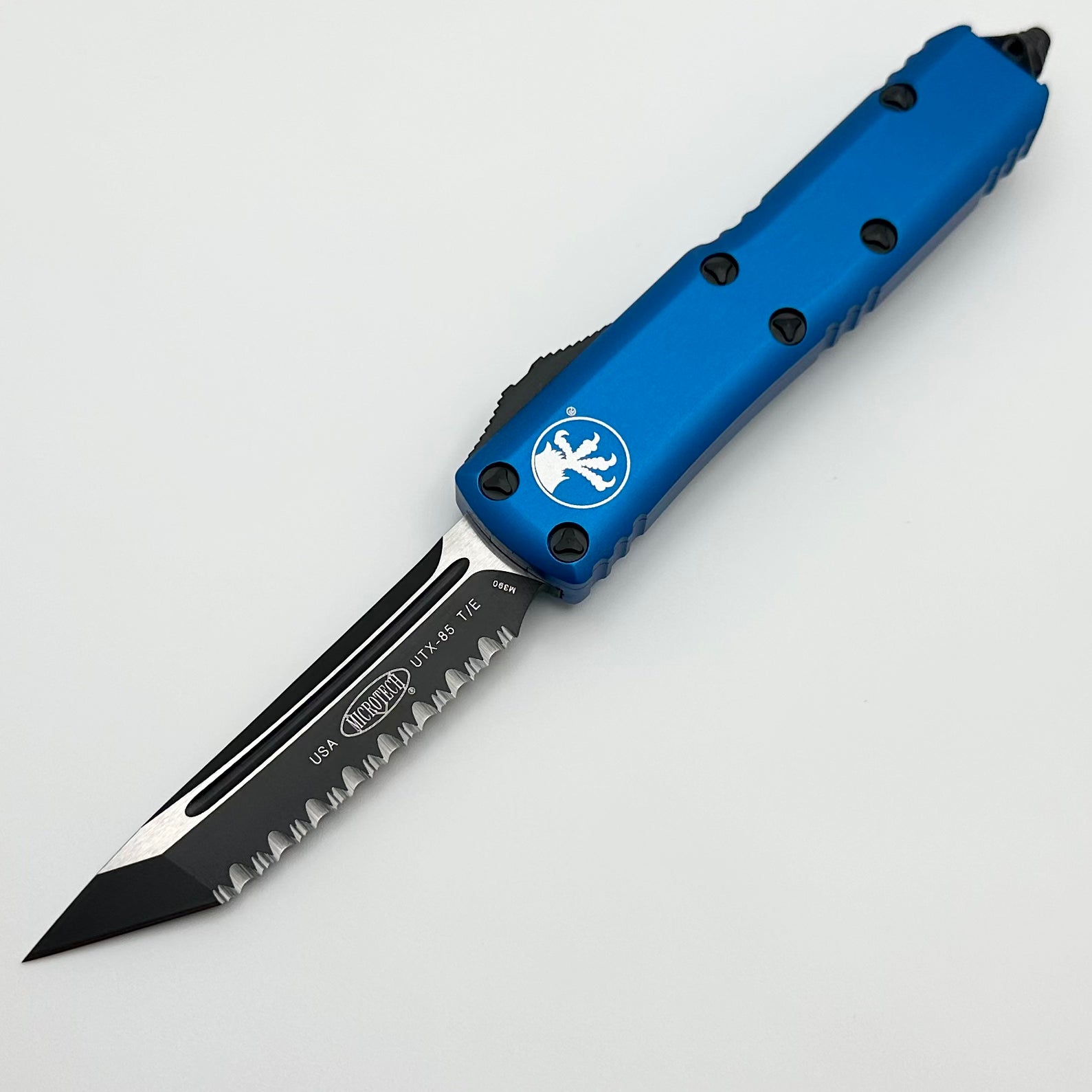 Microtech UTX-85 Tanto Black Full Serrated & Blue EDC Knife - Premium Compact Design