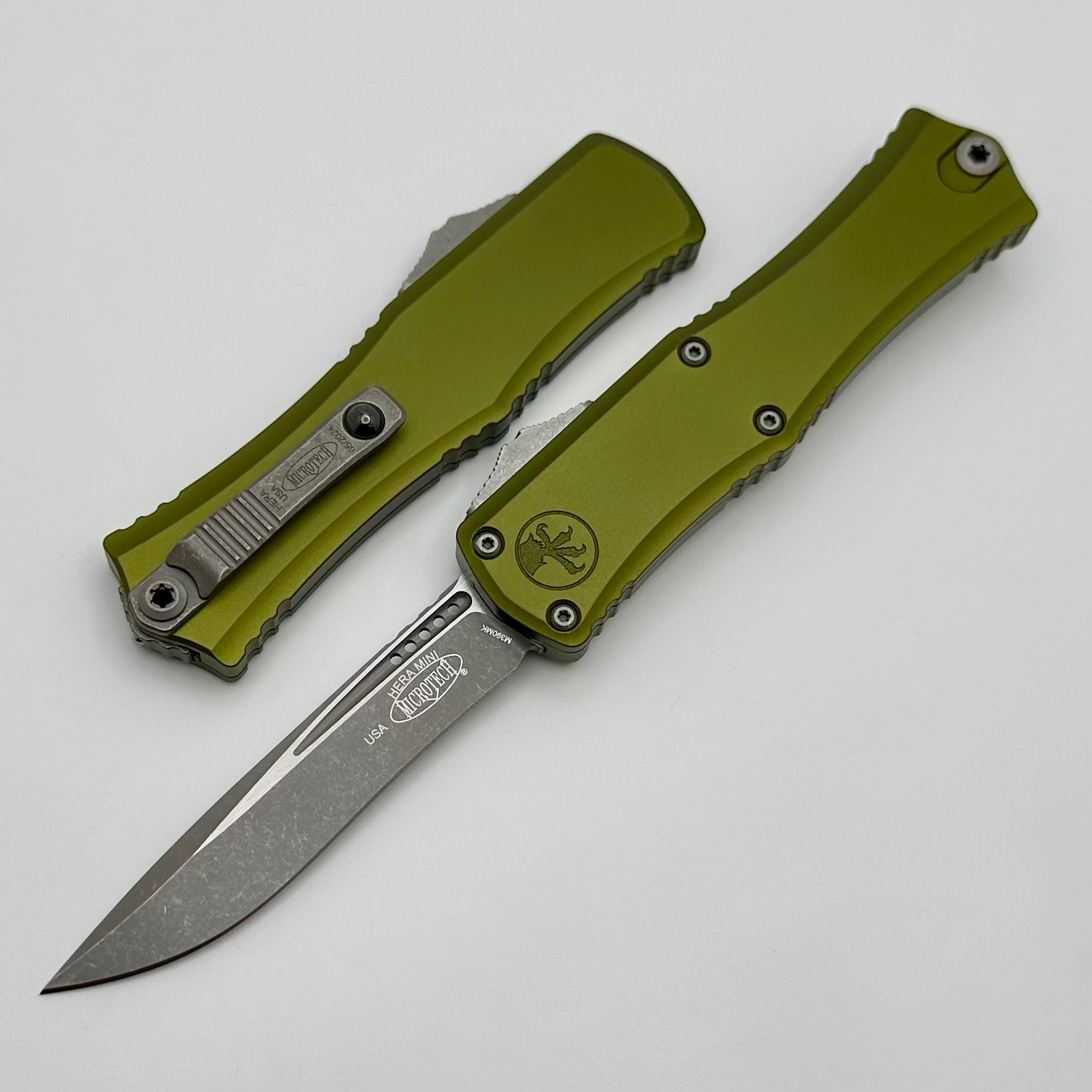 Microtech Premium Mini Hera Apocalyptic OTF Knife - M390MK Blade, OD Green Handle