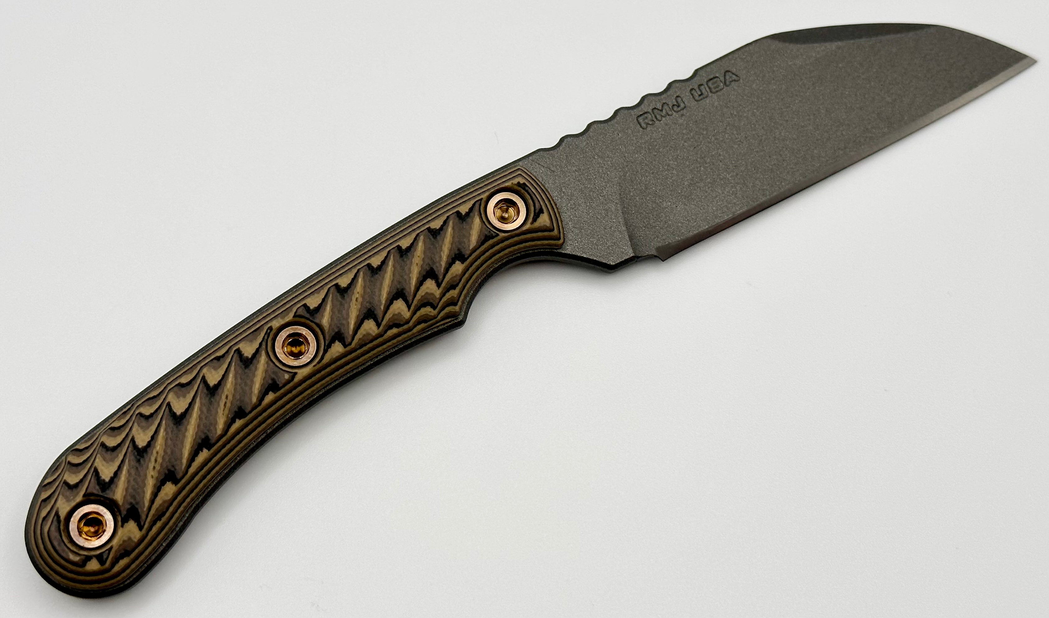 RMJ Tactical Coho Nitro-V Fixed Blade Knife with Hyena Brown G-10 Handle