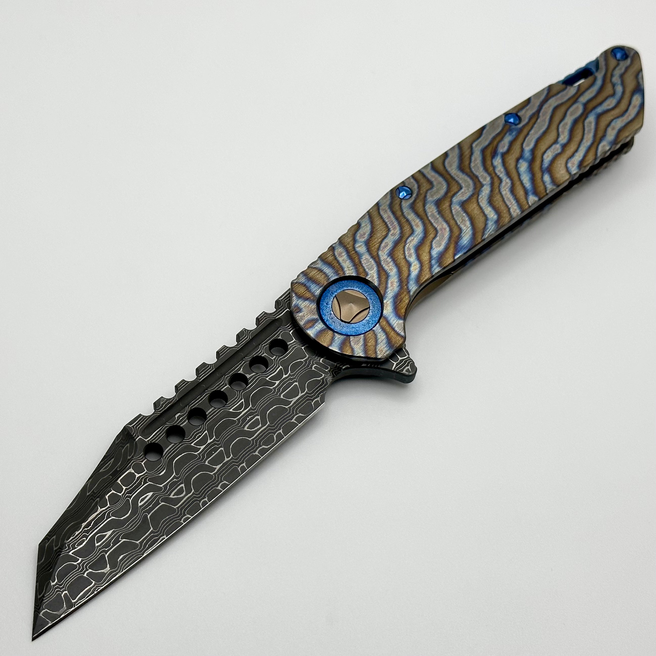 Premium Marfione Warhound Titanium Custom Knife - Vegas Forge Damascus Blade