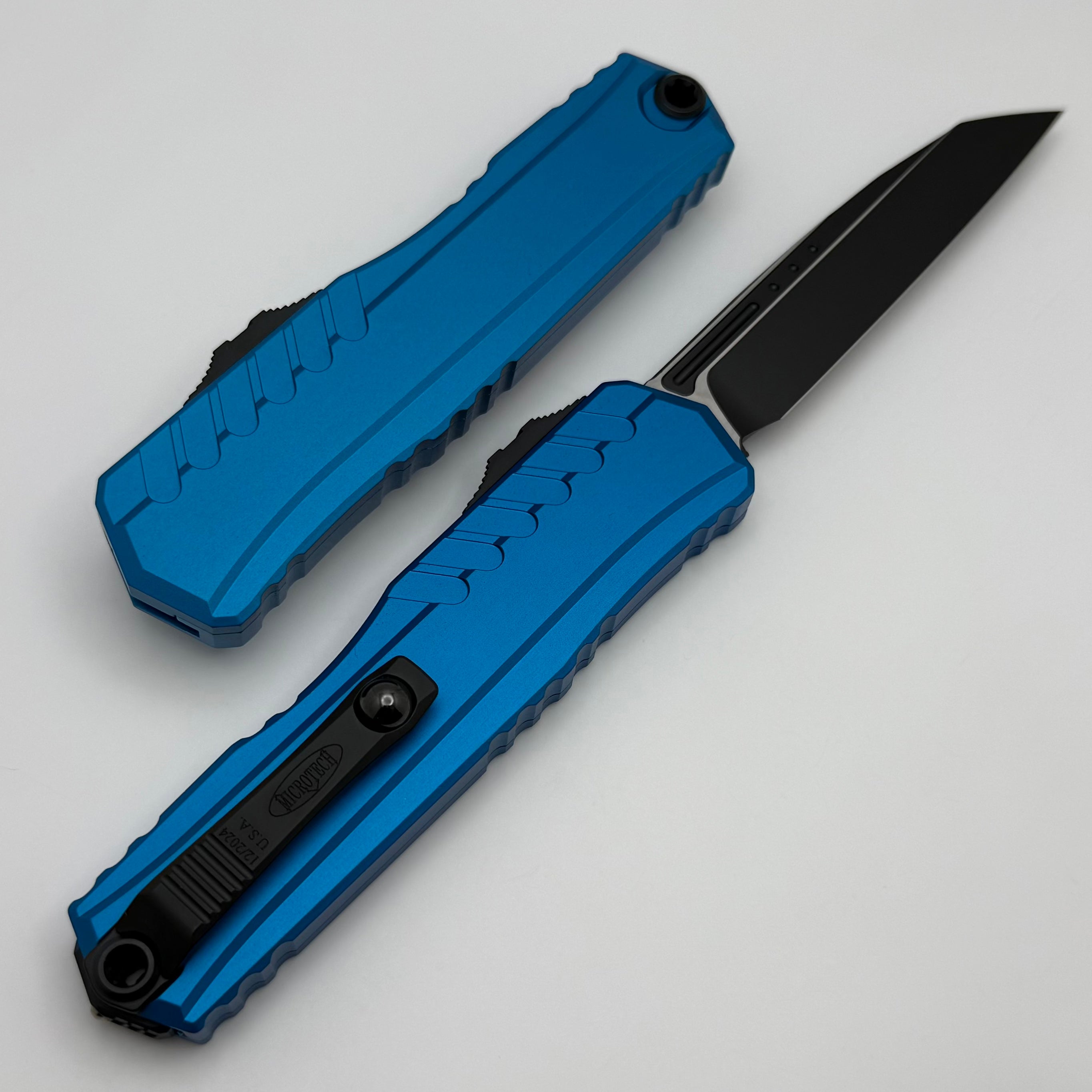 Microtech Cypher II Ultimate Tactical Knife - Black Blade & Blue Handle