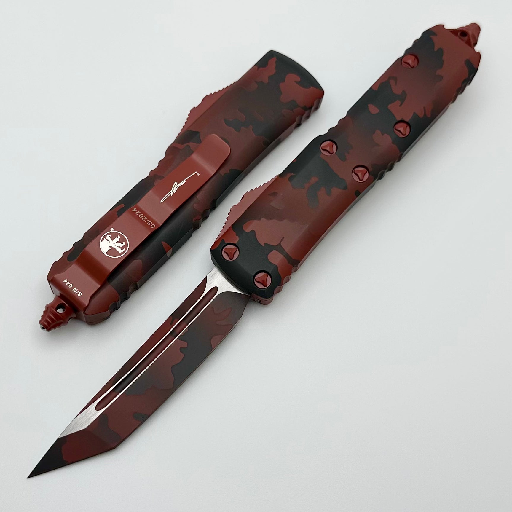 Premium Microtech UTX-85 Tanto Red Camo EDC Knife - Signature Series