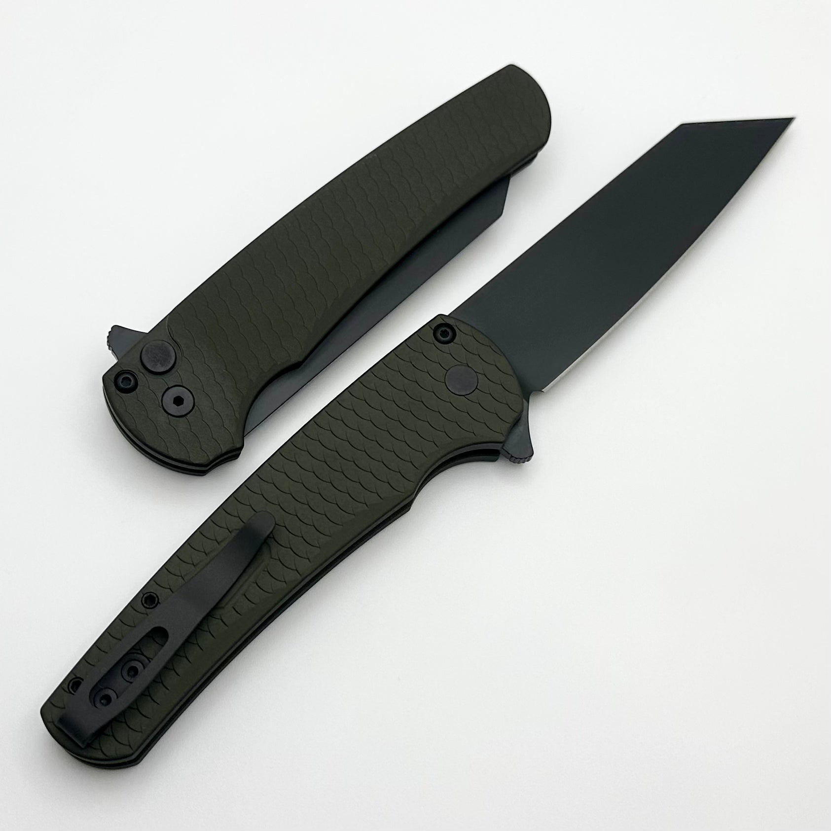 Pro-Tech Malibu Green Aluminum Dragon Scale Tactical Folding Knife - 20CV Reverse Tanto